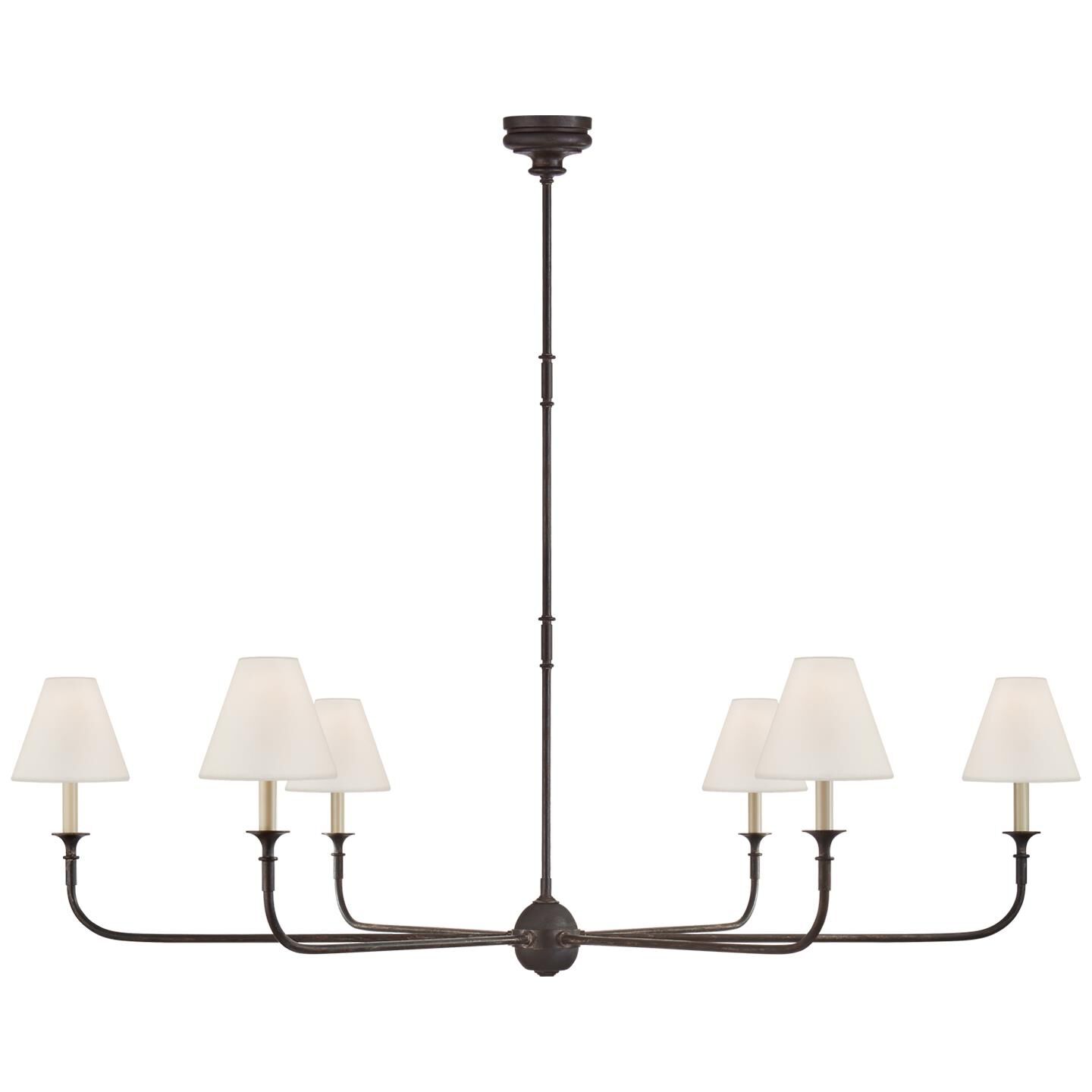 Shown in Aged Iron And Ebonized Oak finish and Linen shade