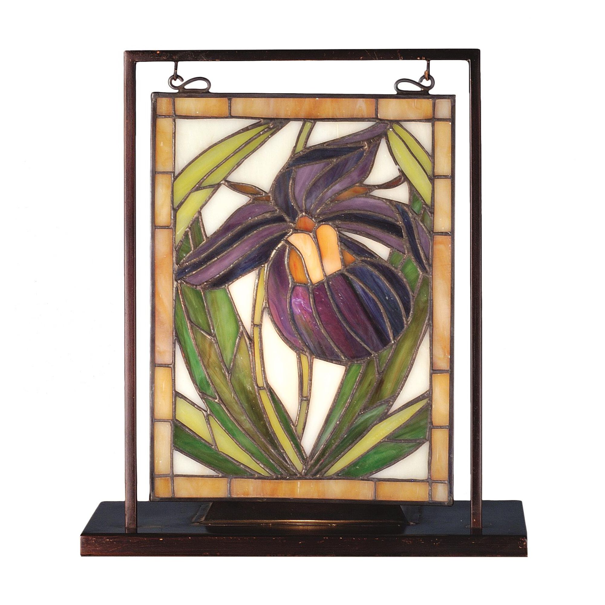 Shown in Brass finish and Royal Purple-Forest Green glass