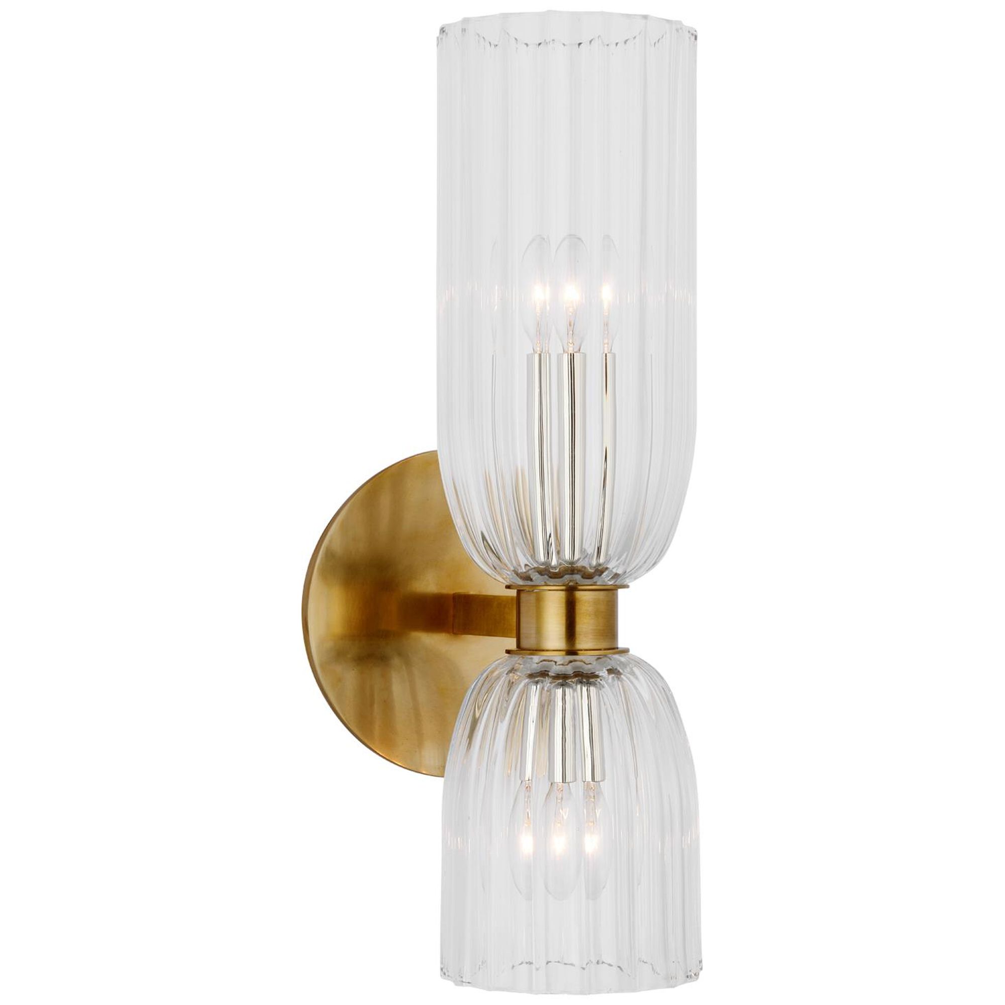 Shown in Hand-Rubbed Antique Brass finish and Clear glass