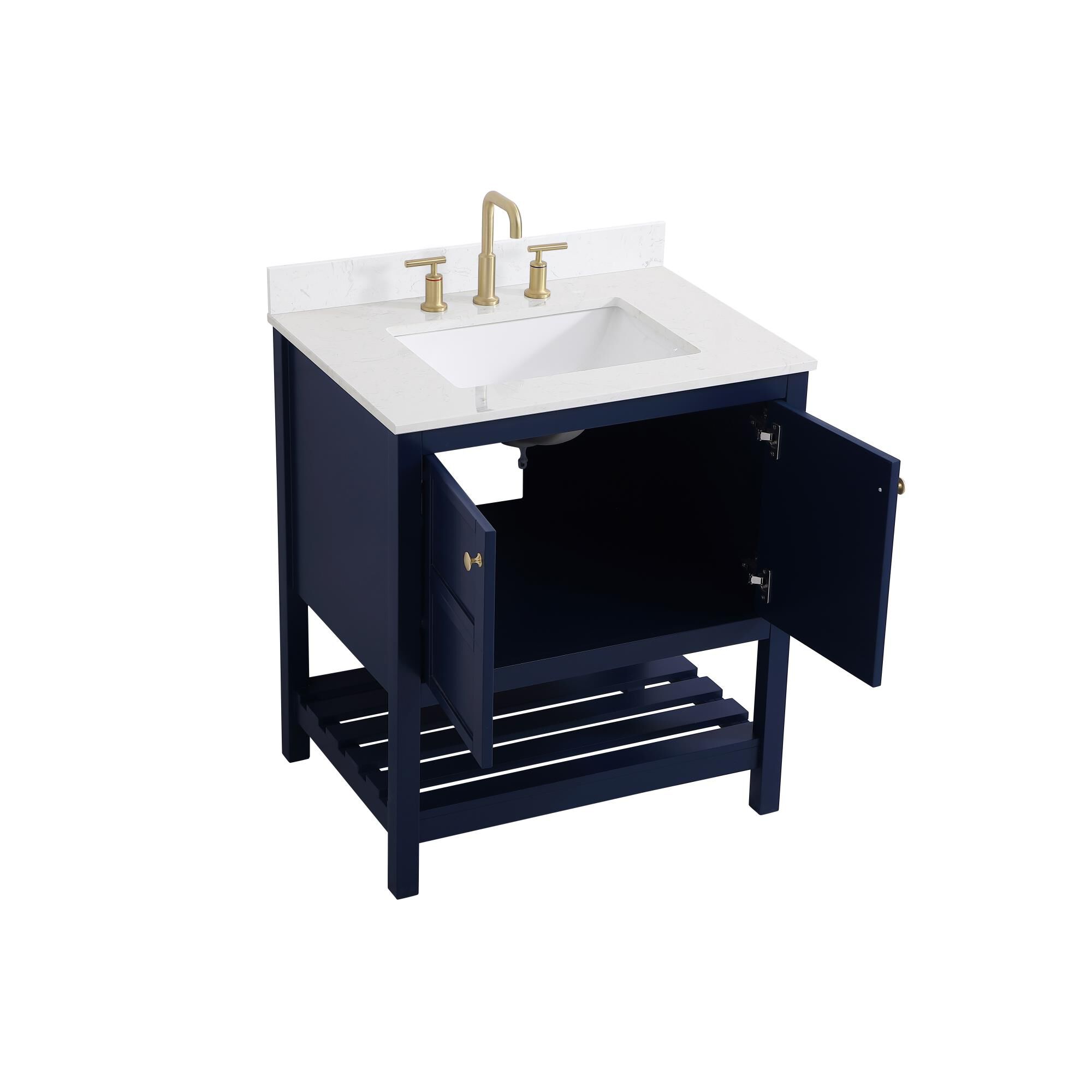 Shown in Blue And Gold With Calacatta Quartz finish