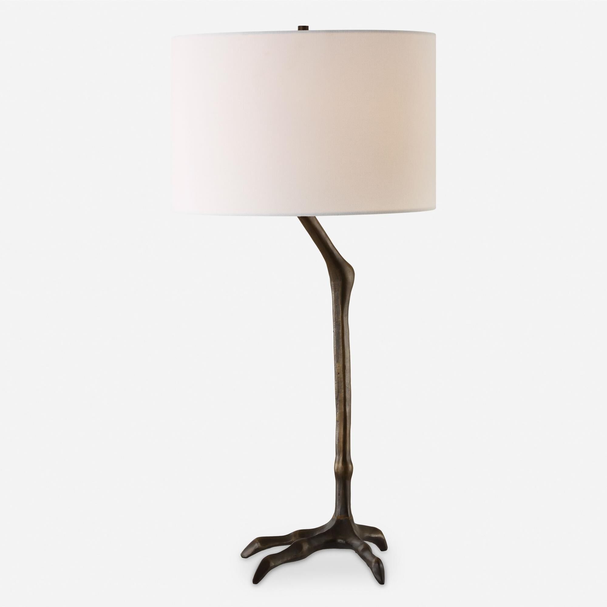 Shown in This Unique Table Lamp Combines Nature-Inspired Elegance With A Touch Of Whimsy, Featuring A Slender finish and Round Drum Hardback shade