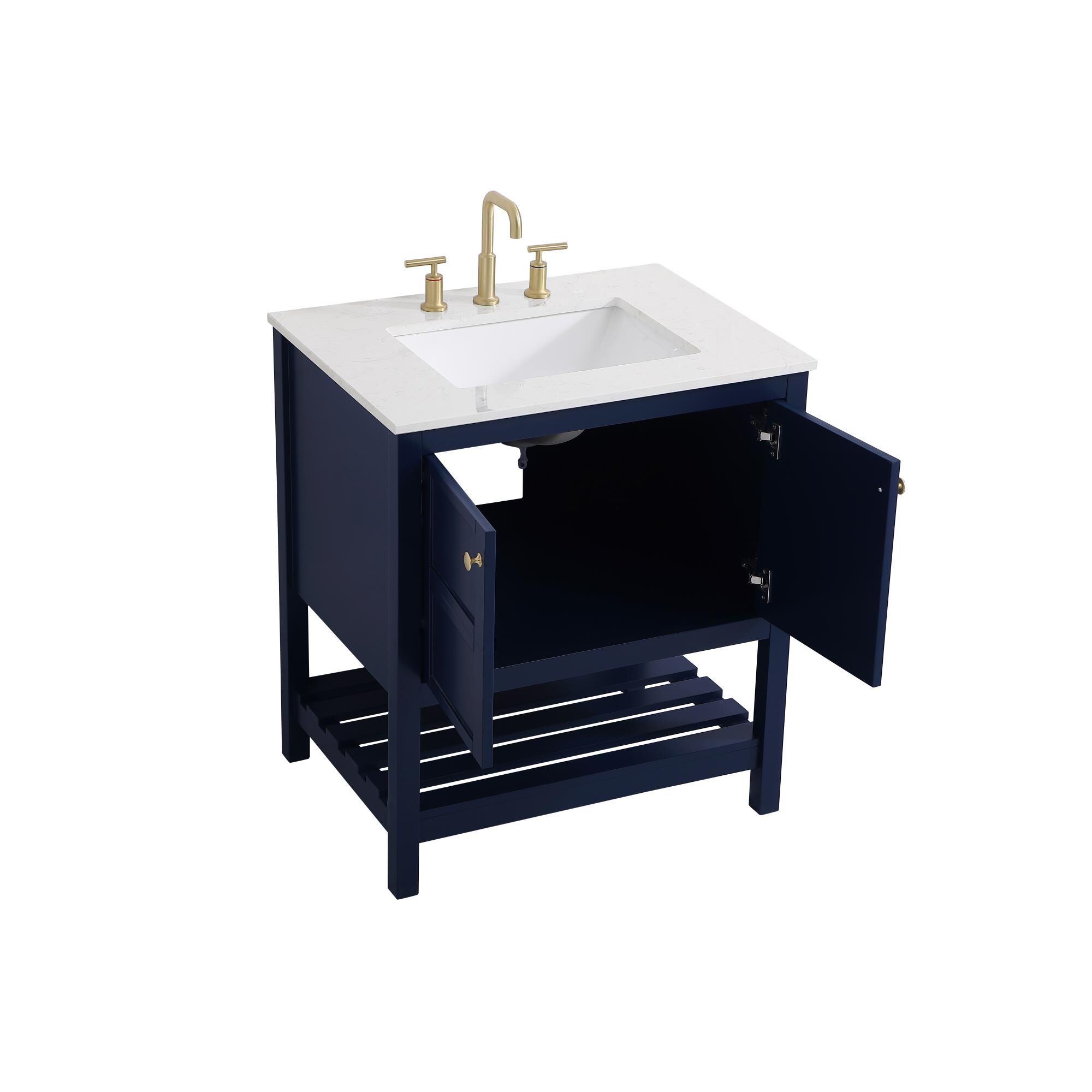 Shown in Blue And Gold With Calacatta Quartz finish