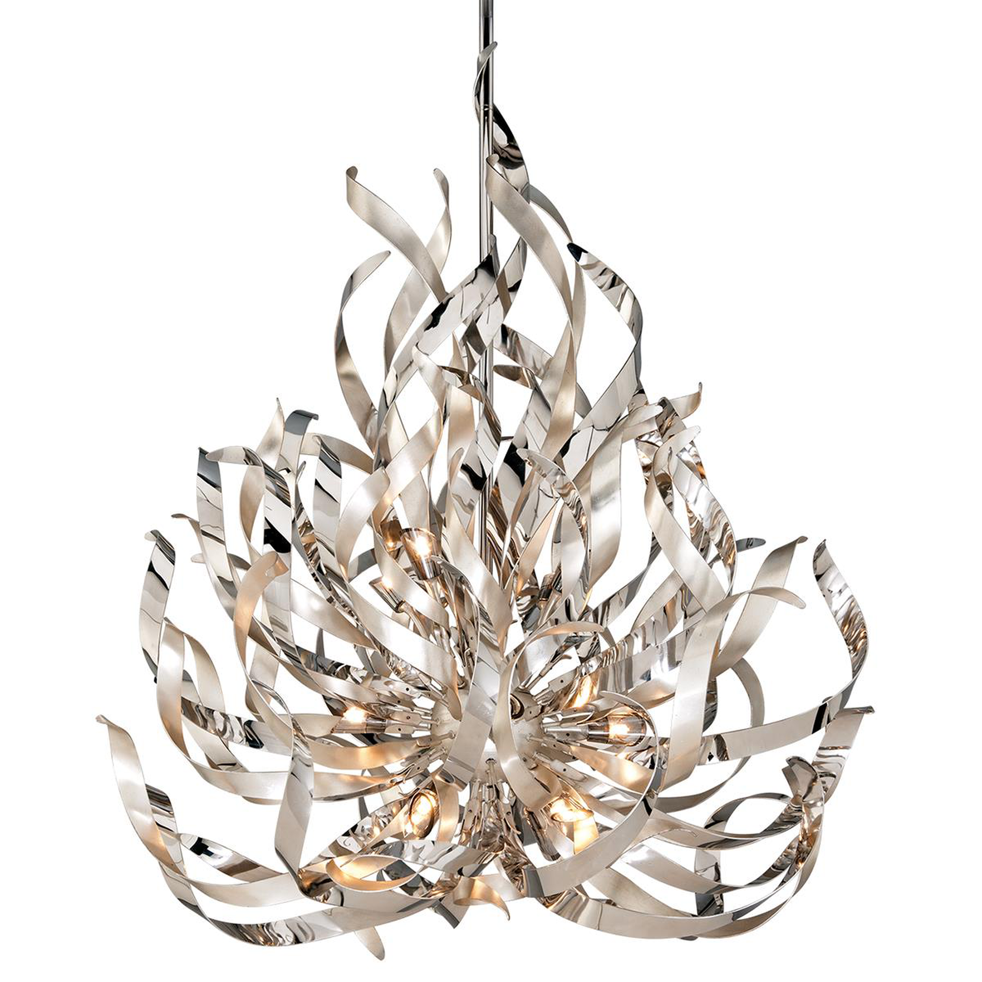 Shown in Silver Leaf With Polished Stainless finish and Smoked glass and Crystal shade