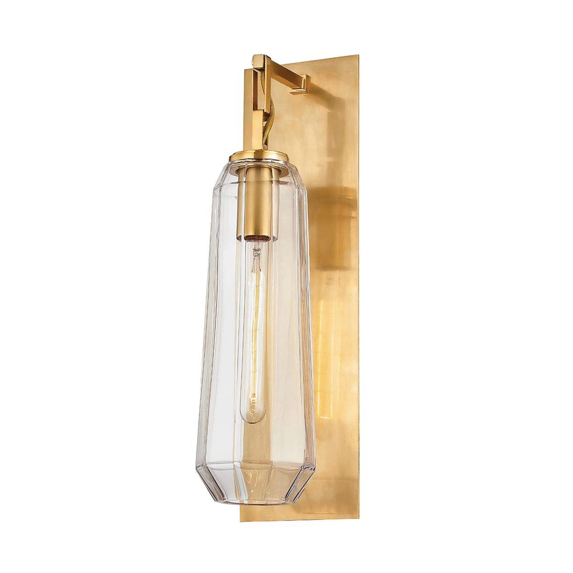 Shown in Vintage Brass finish and Clear glass