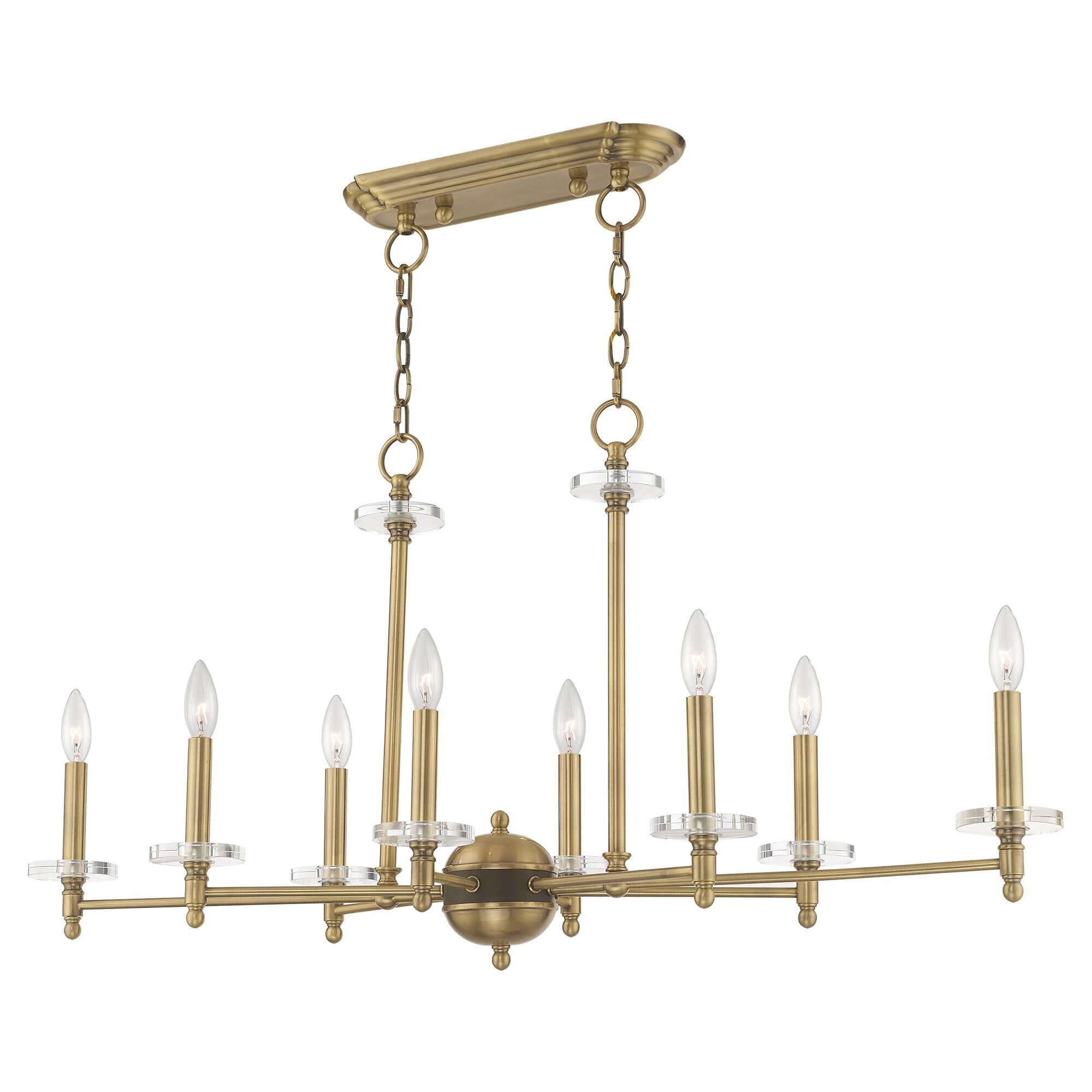 Shown in Antique Brass finish and Clear Crystal Bobeches glass