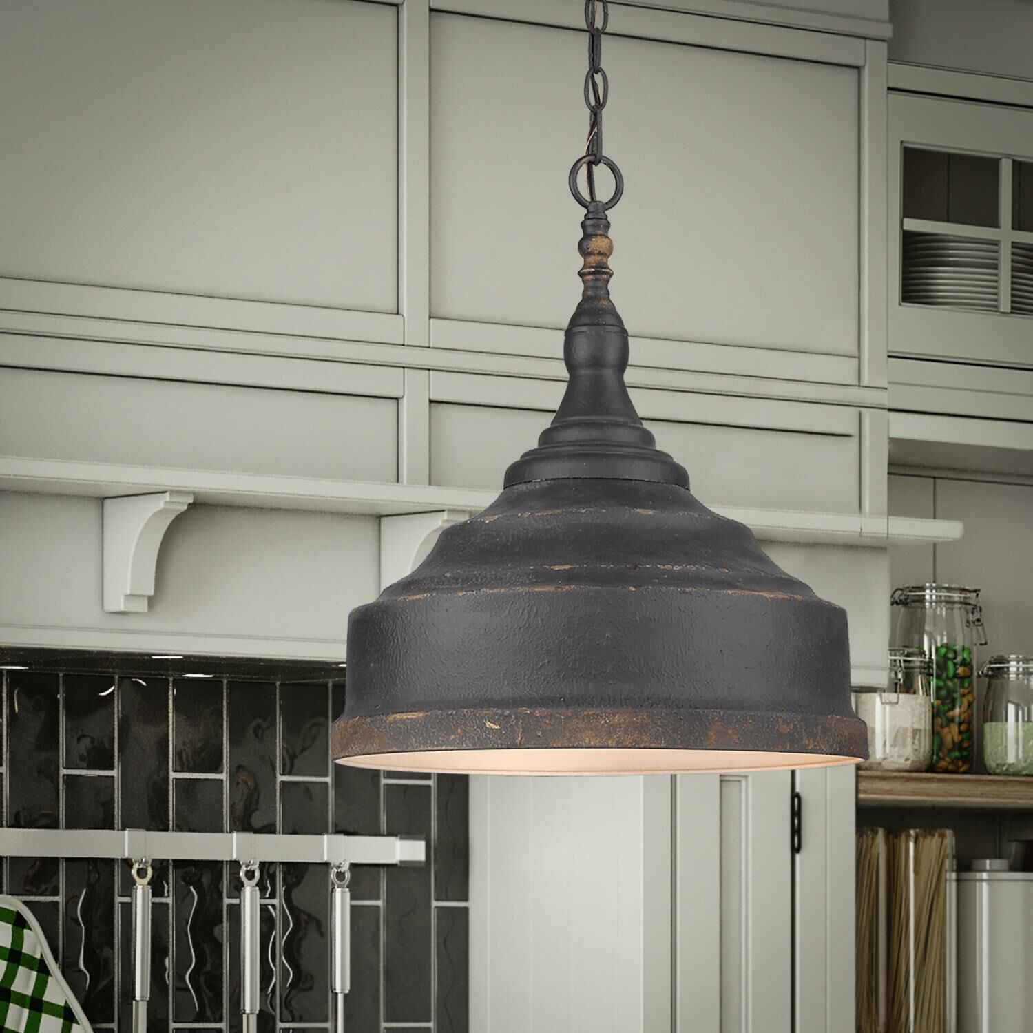 Shown in Antique Black Iron finish and Antique Black shade