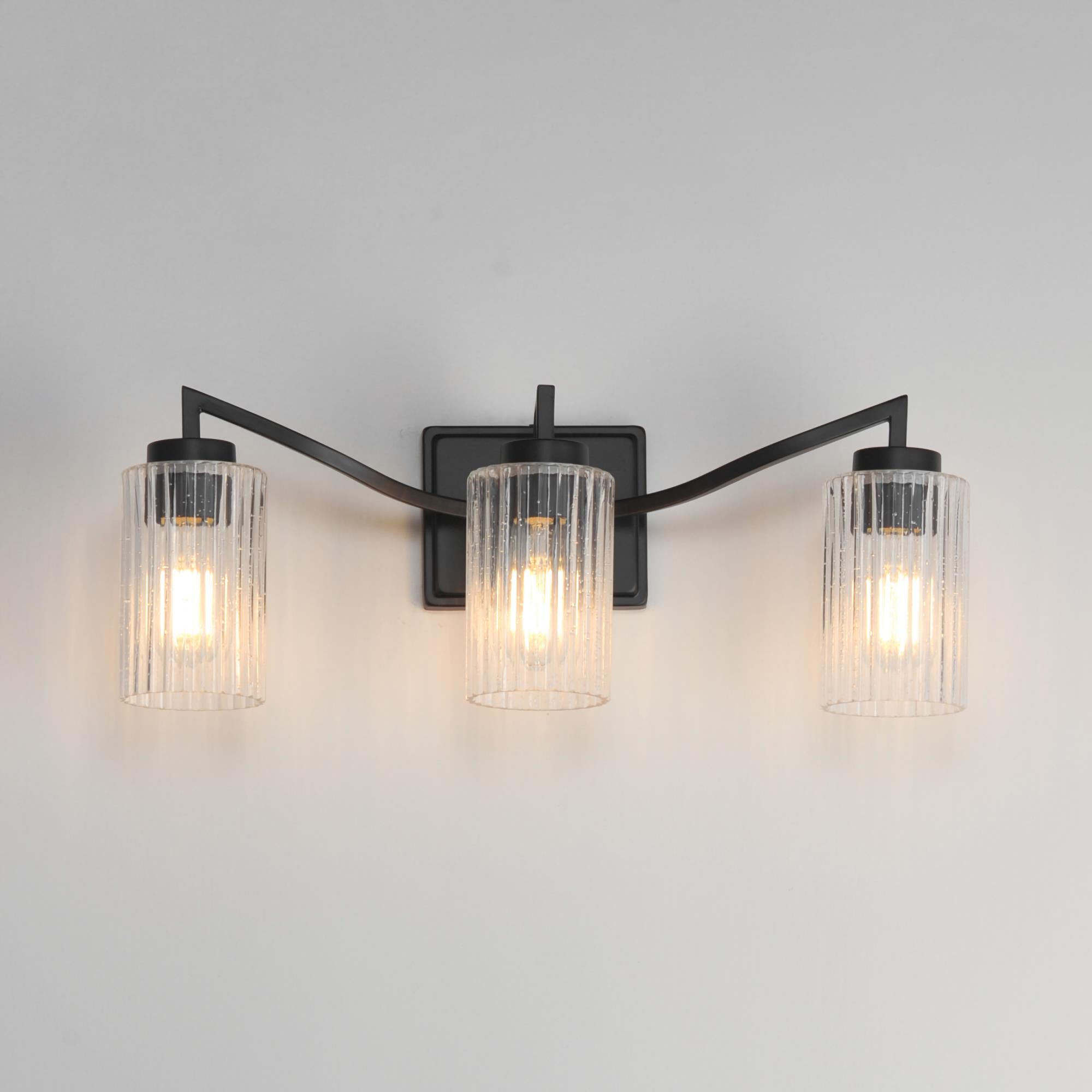 Shown in Black finish and Clear Ribbed glass and Glass shade