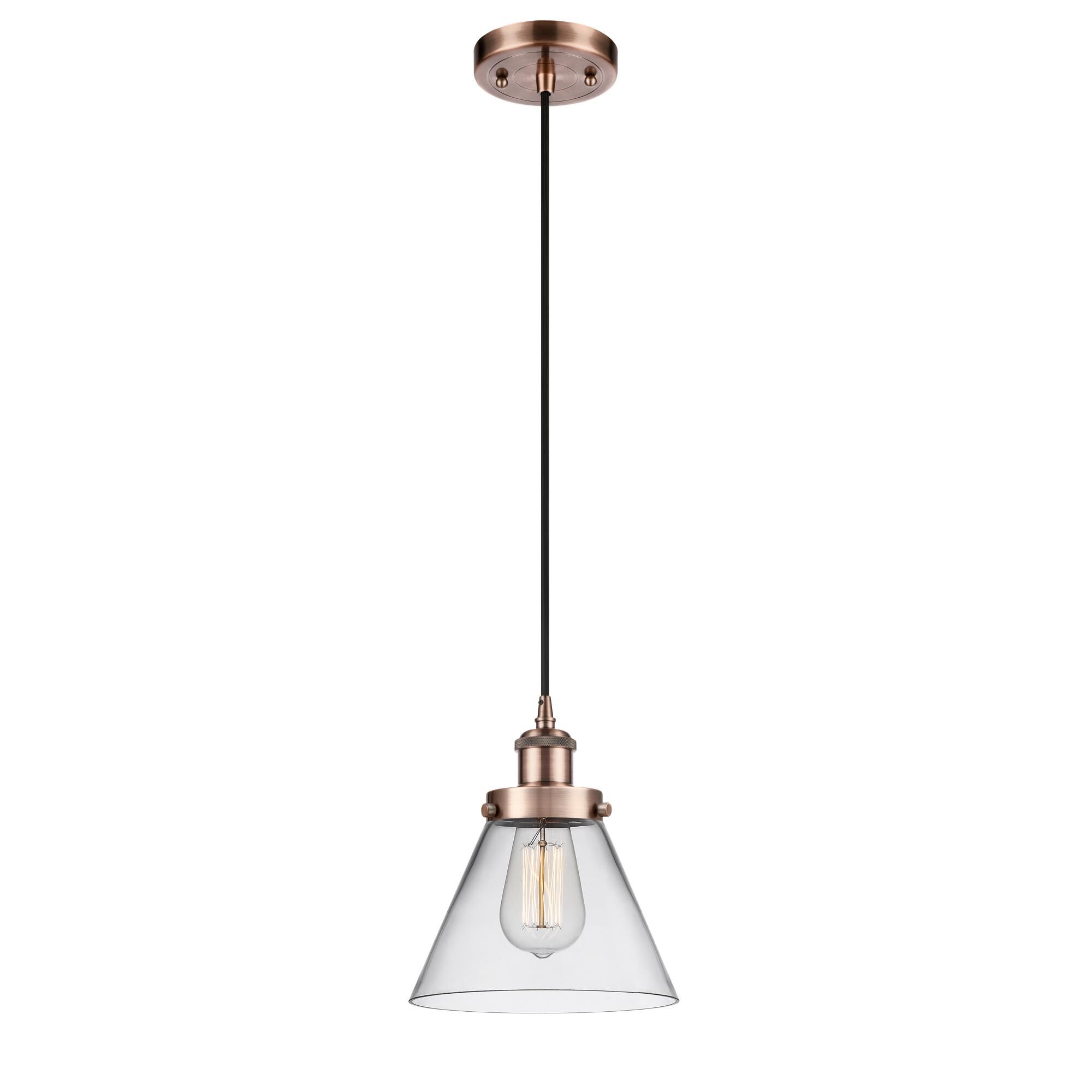 Shown in Antique Copper finish and Cased Matte White Large Cone glass