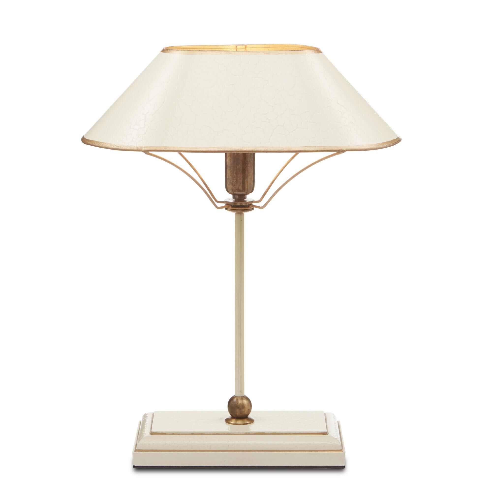 Shown in Ivory-Antique Brass-Gold finish and Ivory and Gold shade