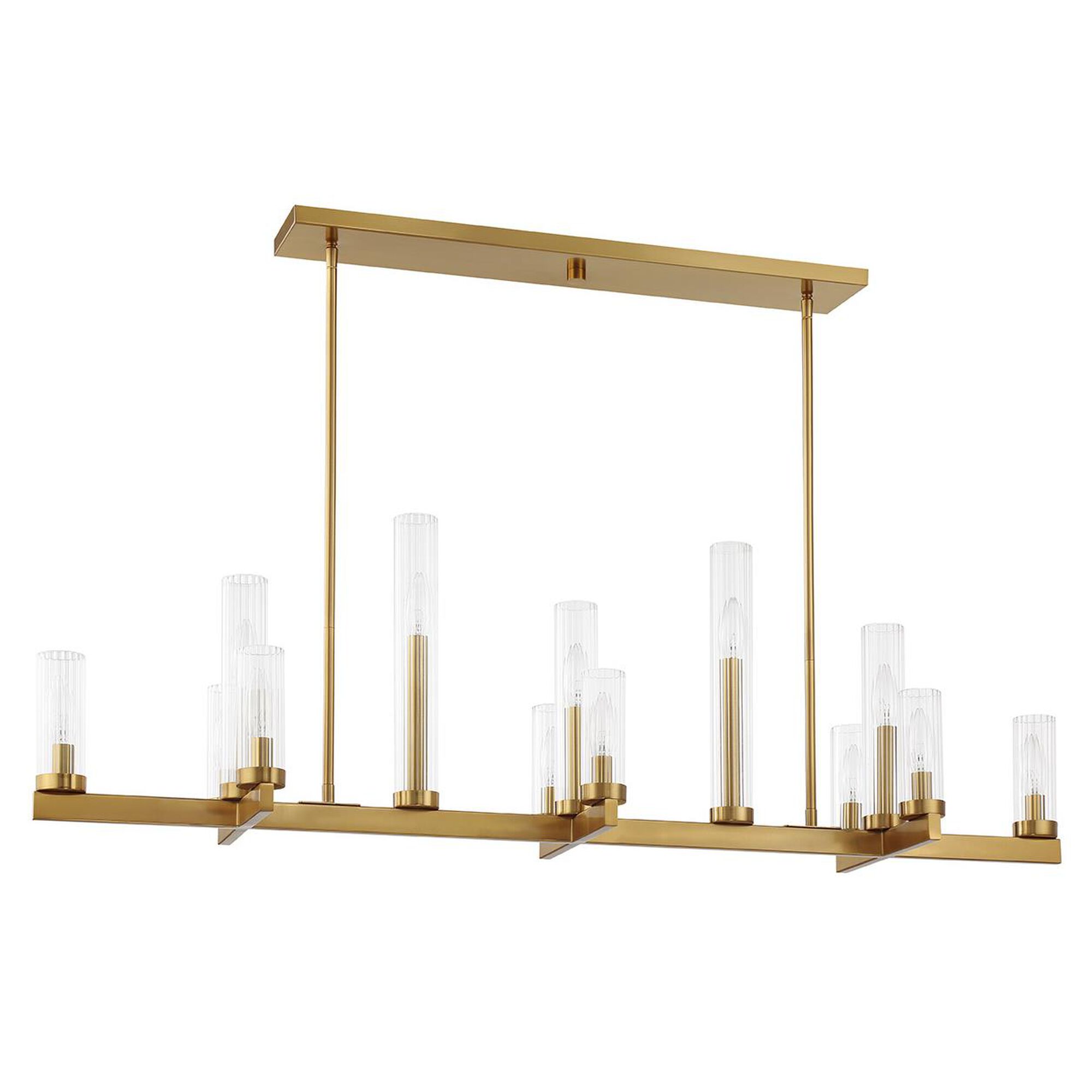 Shown in Warm Brass finish and Clear Ribbed glass