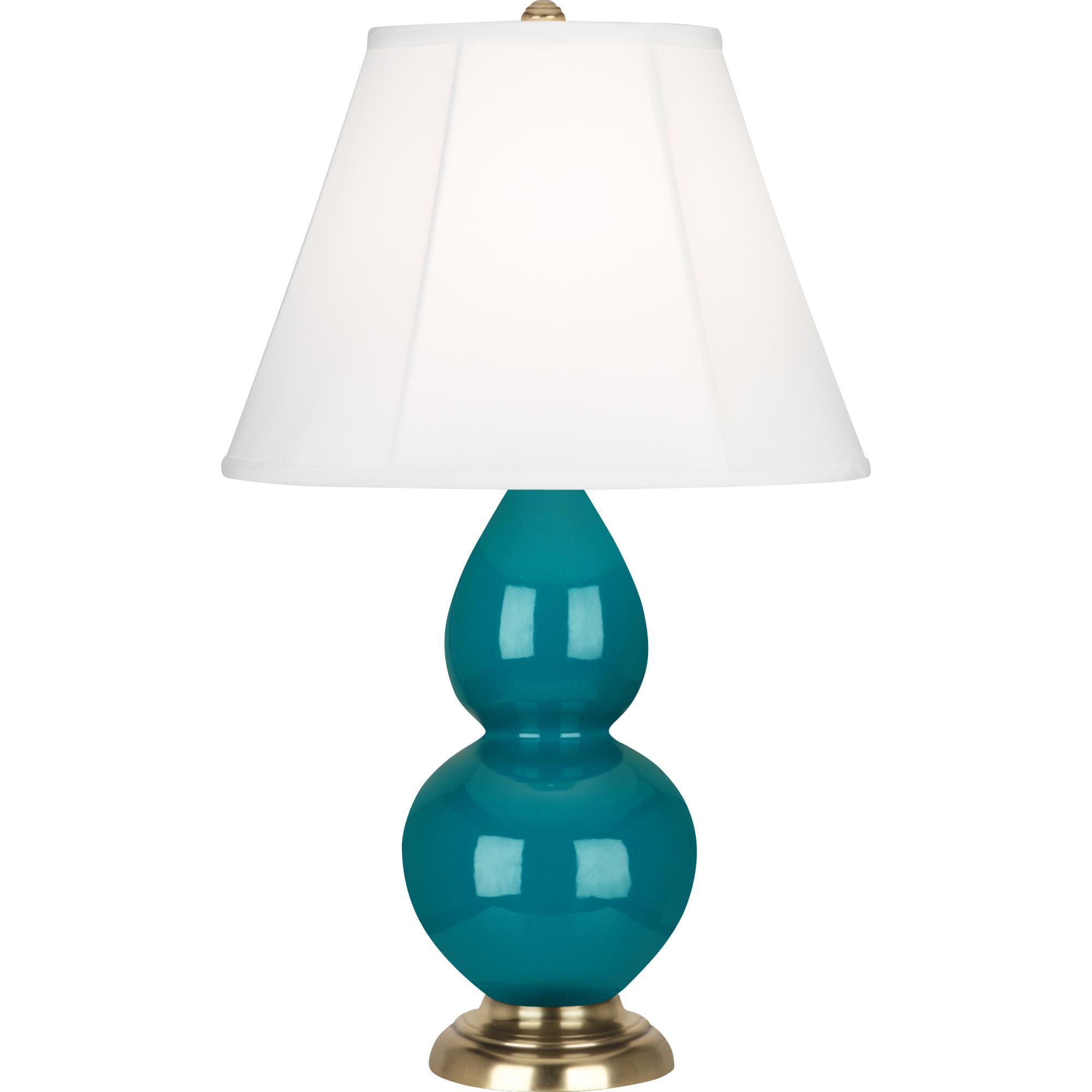 Shown in Peacock Glazed Ceramic finish and Ivory Silk Stretched Fabric shade