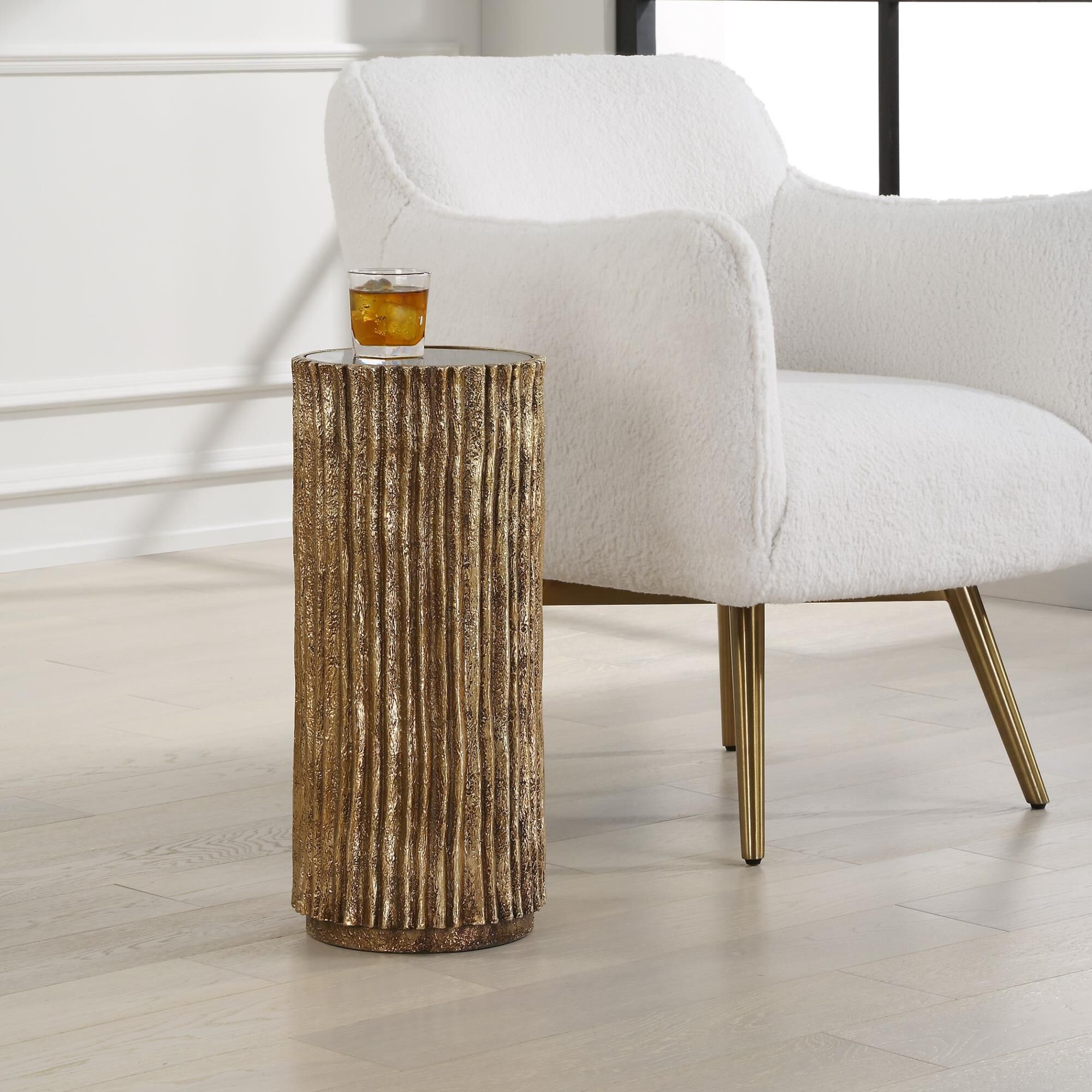 Shown in Waterfall Textures Make A Dramatic Statement In This Petite Drink Table. Finished In Heavily Texture finish