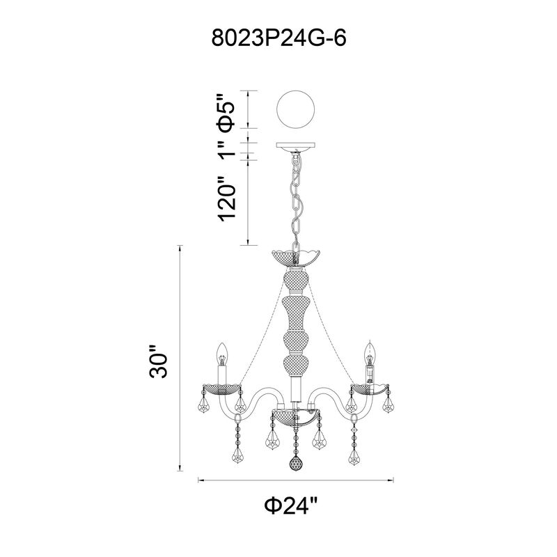 Princeton 24 Inch 6 Light Chandelier by CWI Lighting