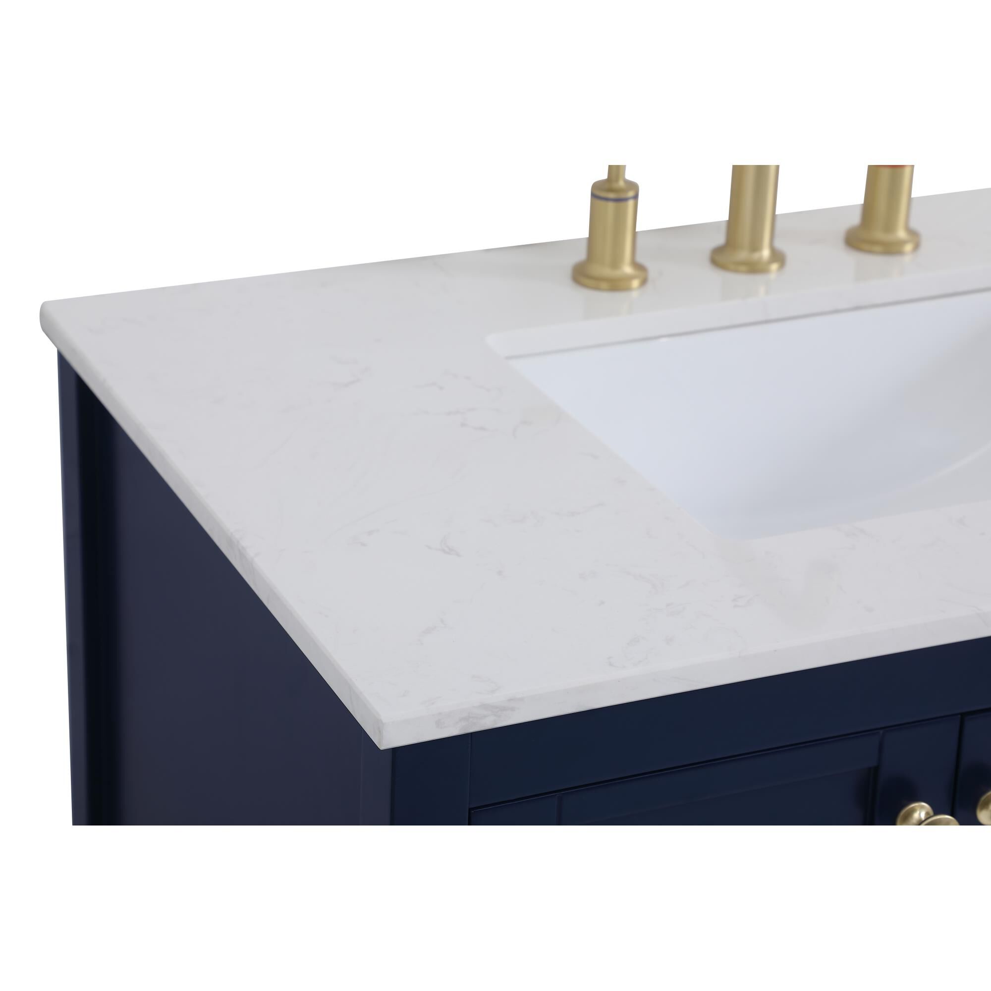 Shown in Blue And Gold With Calacatta Quartz finish