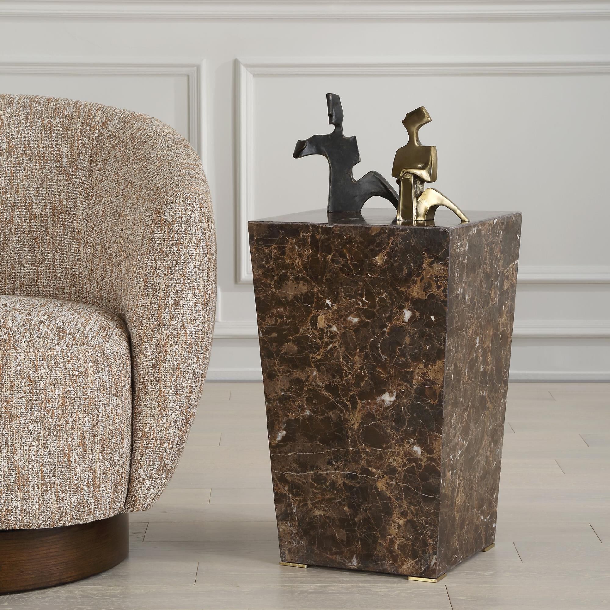 Shown in Combining Clean Lines And Rich Emperador Brown Marble Gives This Accent Table Its Pristine Aesthetic finish