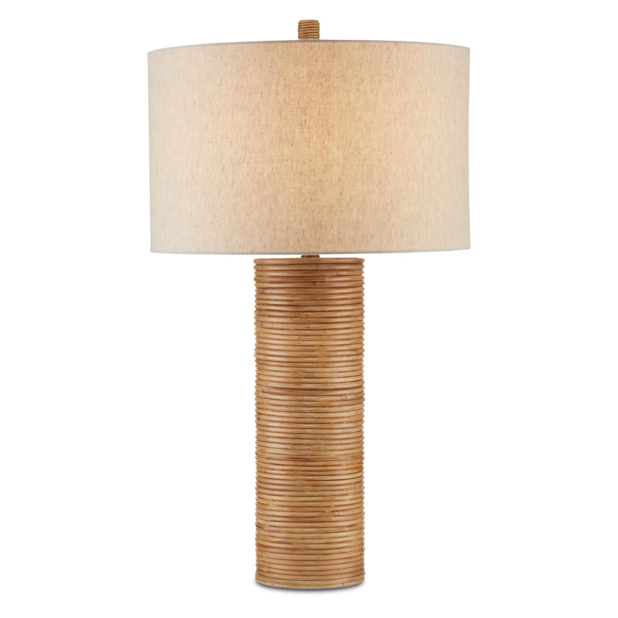 Shown in Brass/Natural Rattan finish and Natural Linen shade