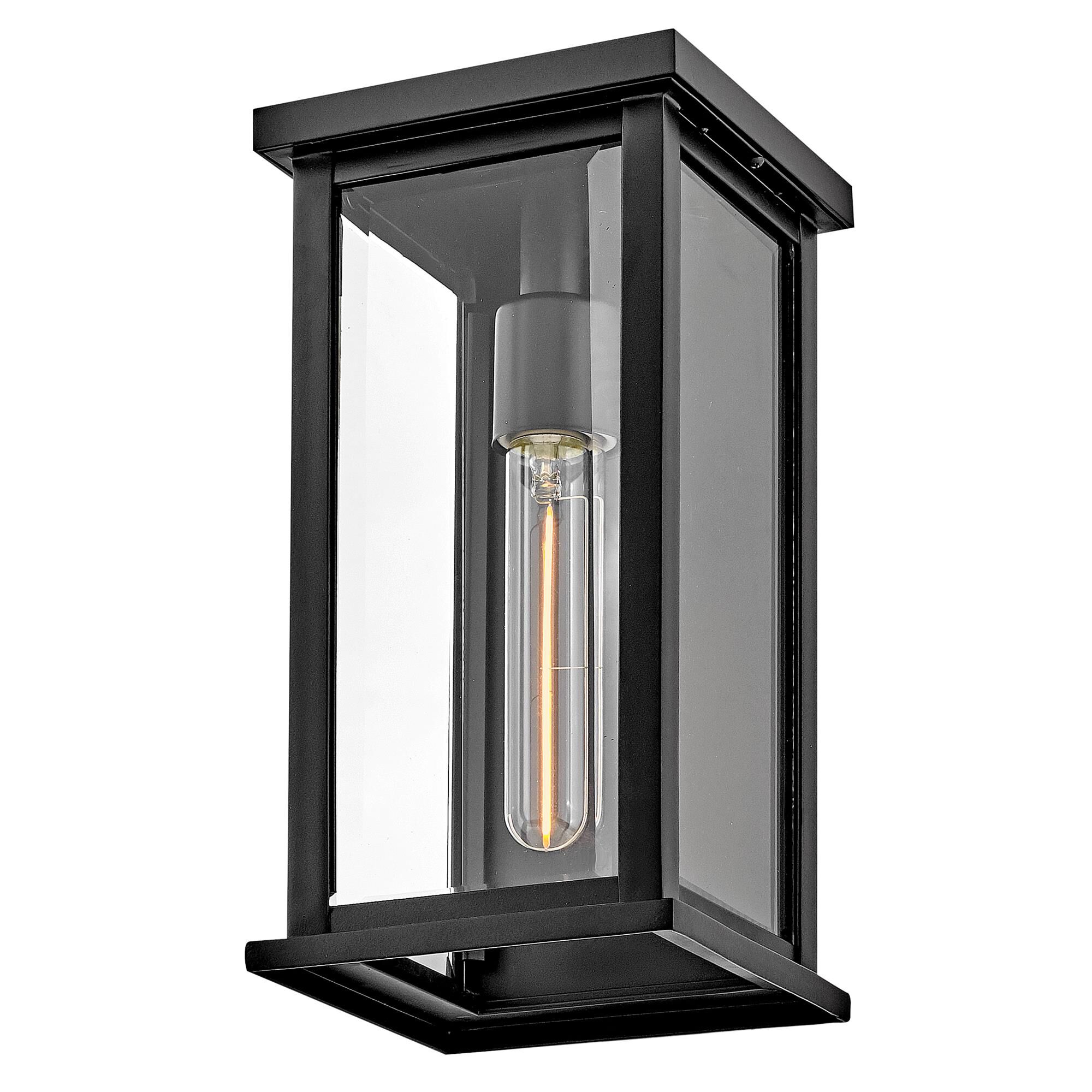 Shown in Black finish and Clear Beveled glass