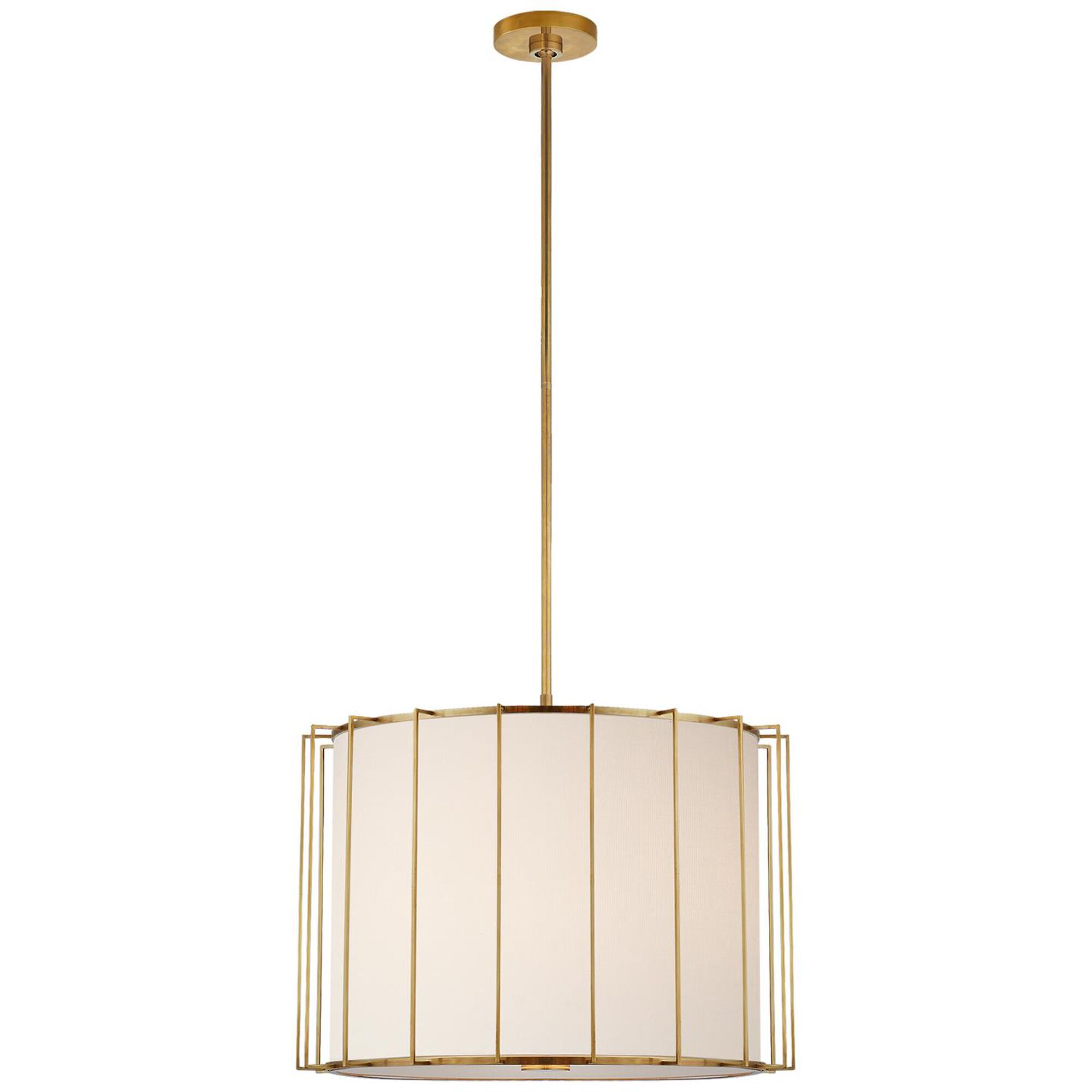 Shown in Soft Brass finish and Linen shade