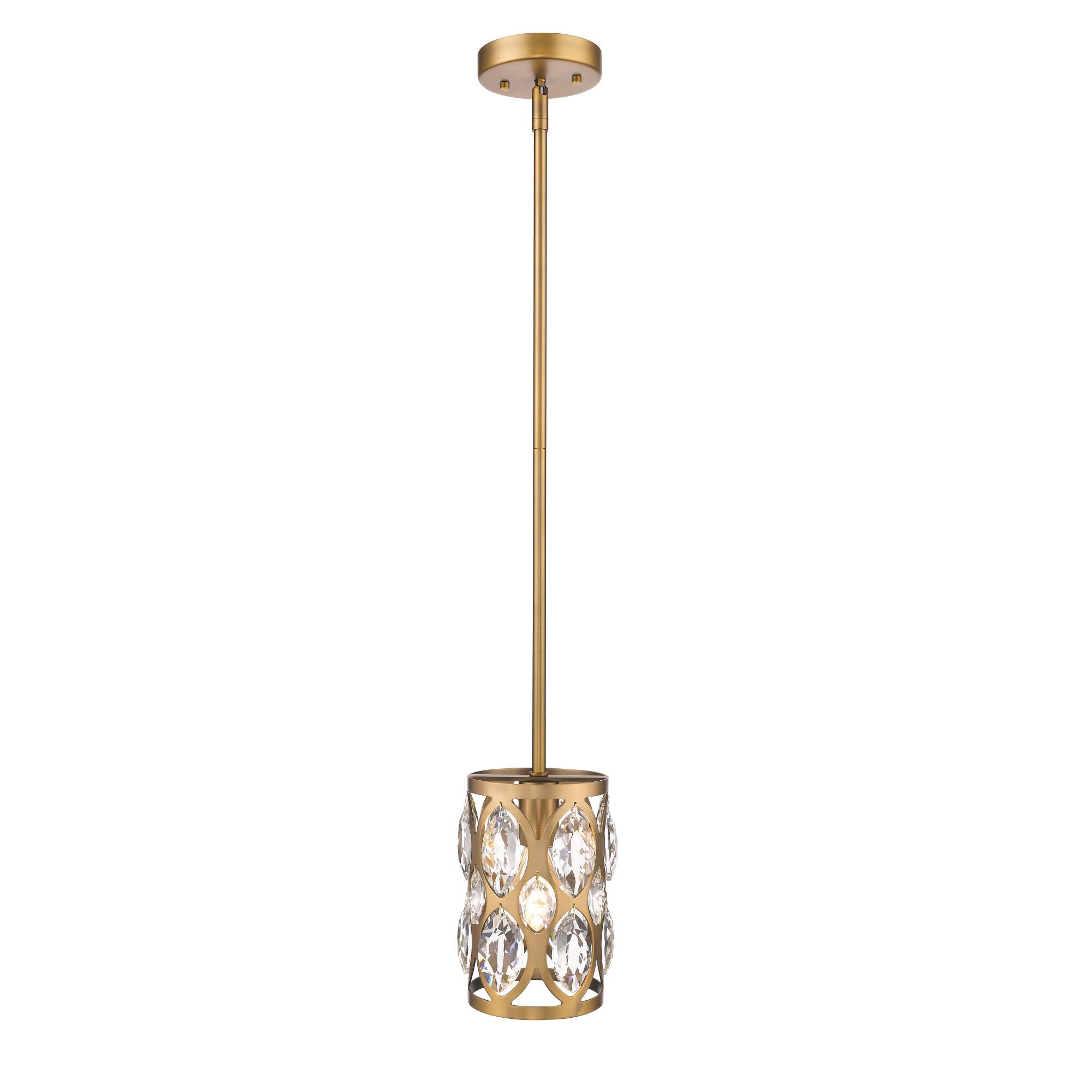 Shown in Heirloom Brass finish and Crystal glass and Crystal shade