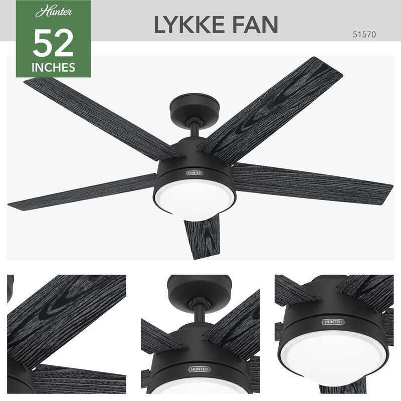 Lykke 52 Inch Ceiling Fan with Light Kit by Hunter Fan