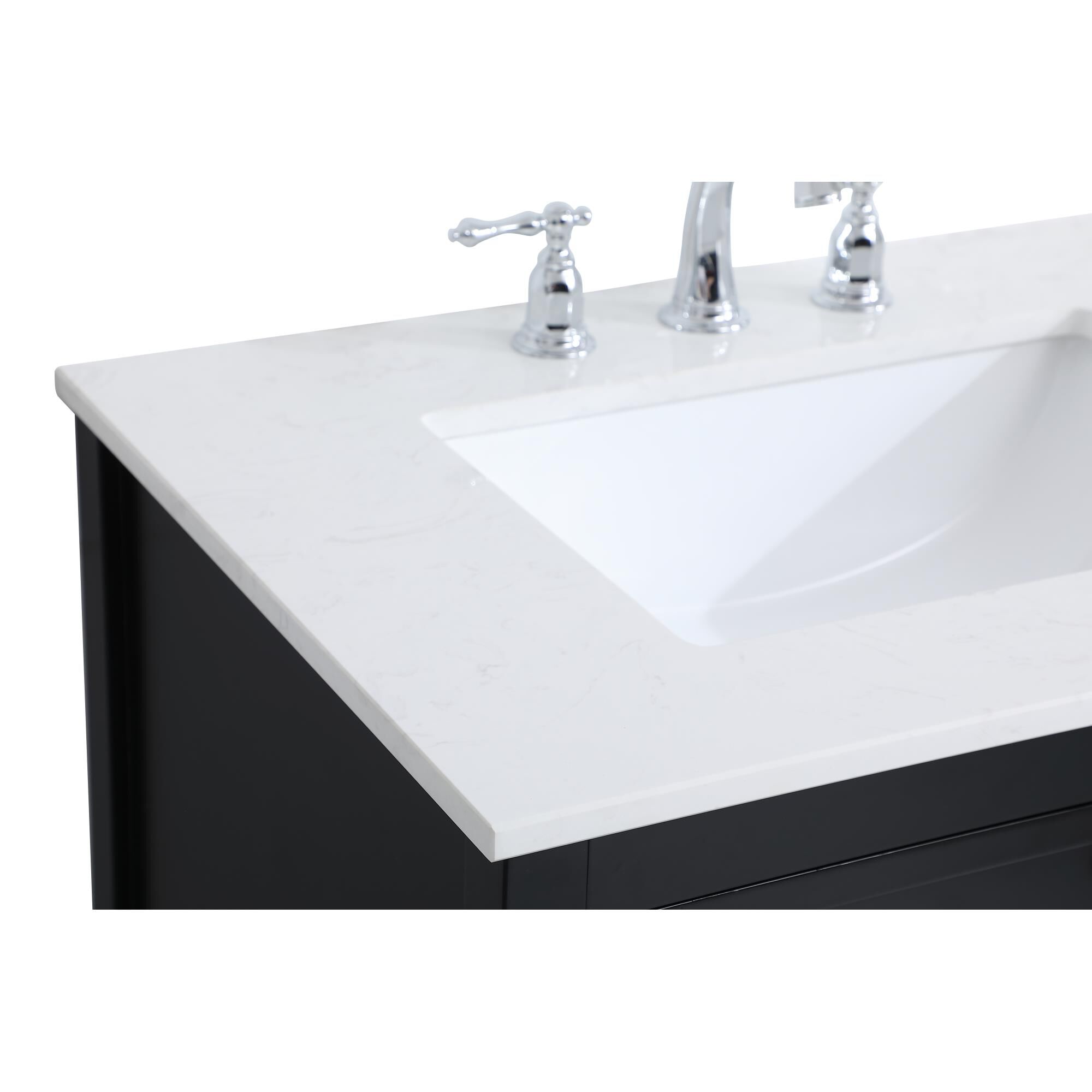 Shown in Black And Brushed Nickel With Calacatta Quartz finish