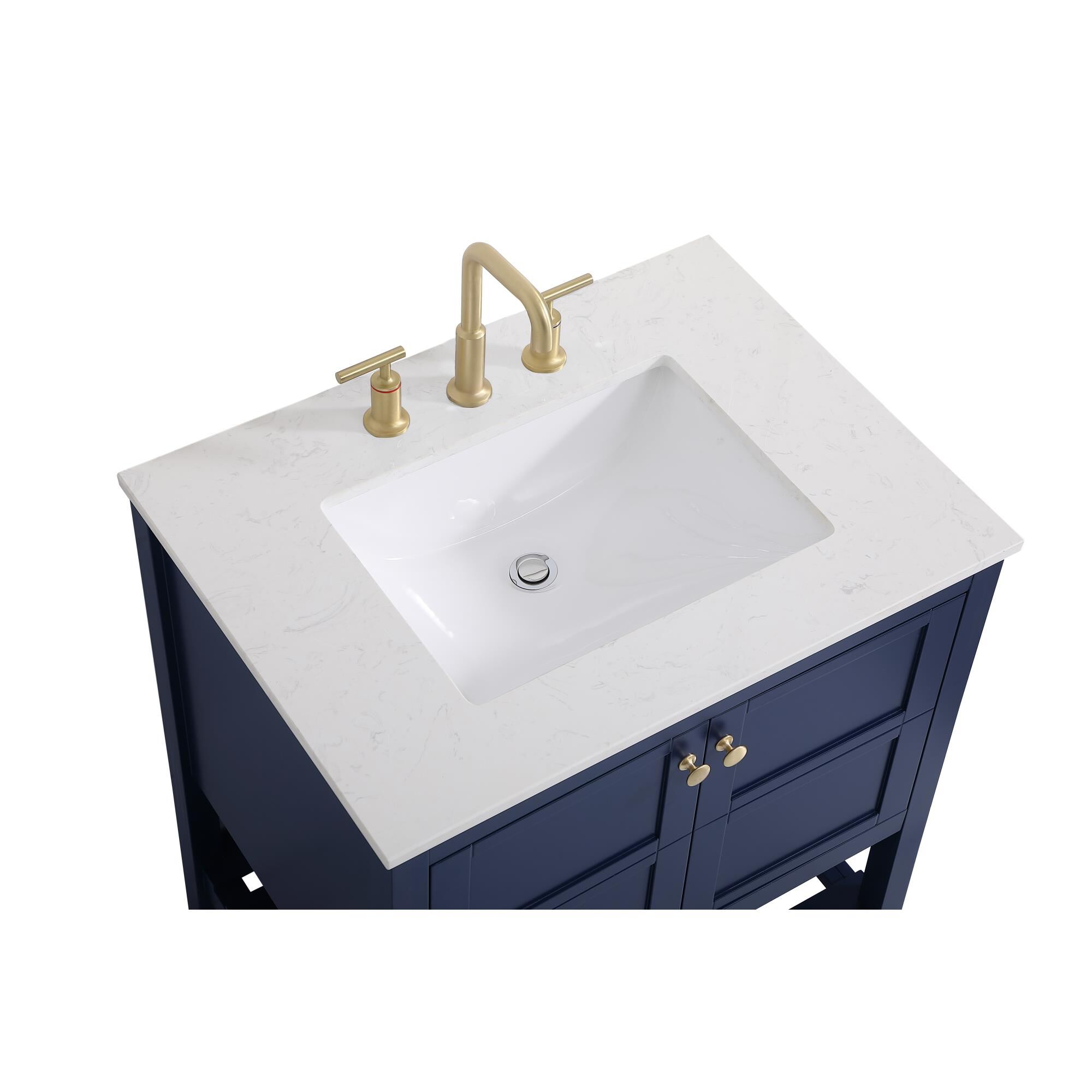 Shown in Blue And Gold With Calacatta Quartz finish