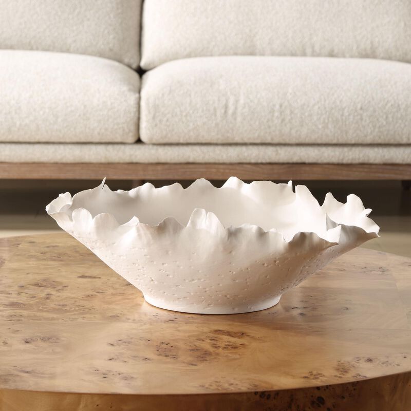 Shown in Matte Off-White Ceramic Bowl Features A Textured Exterior With Delicate, Organically Shaped Imperfec finish