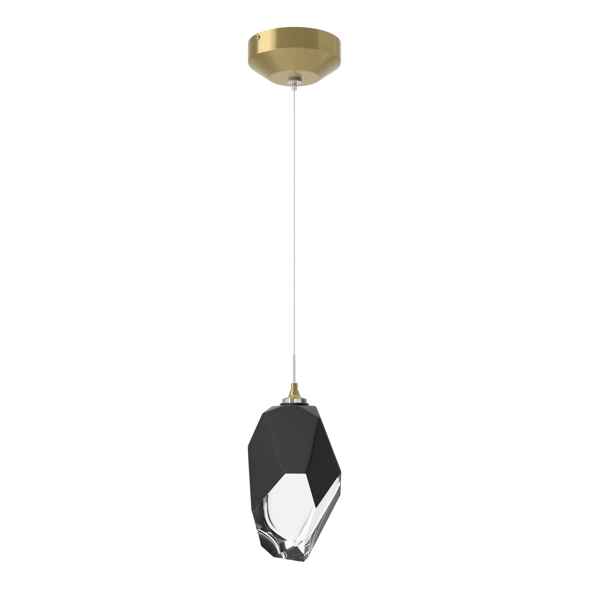 Shown in Modern Brass finish and Black glass and Black Glass shade