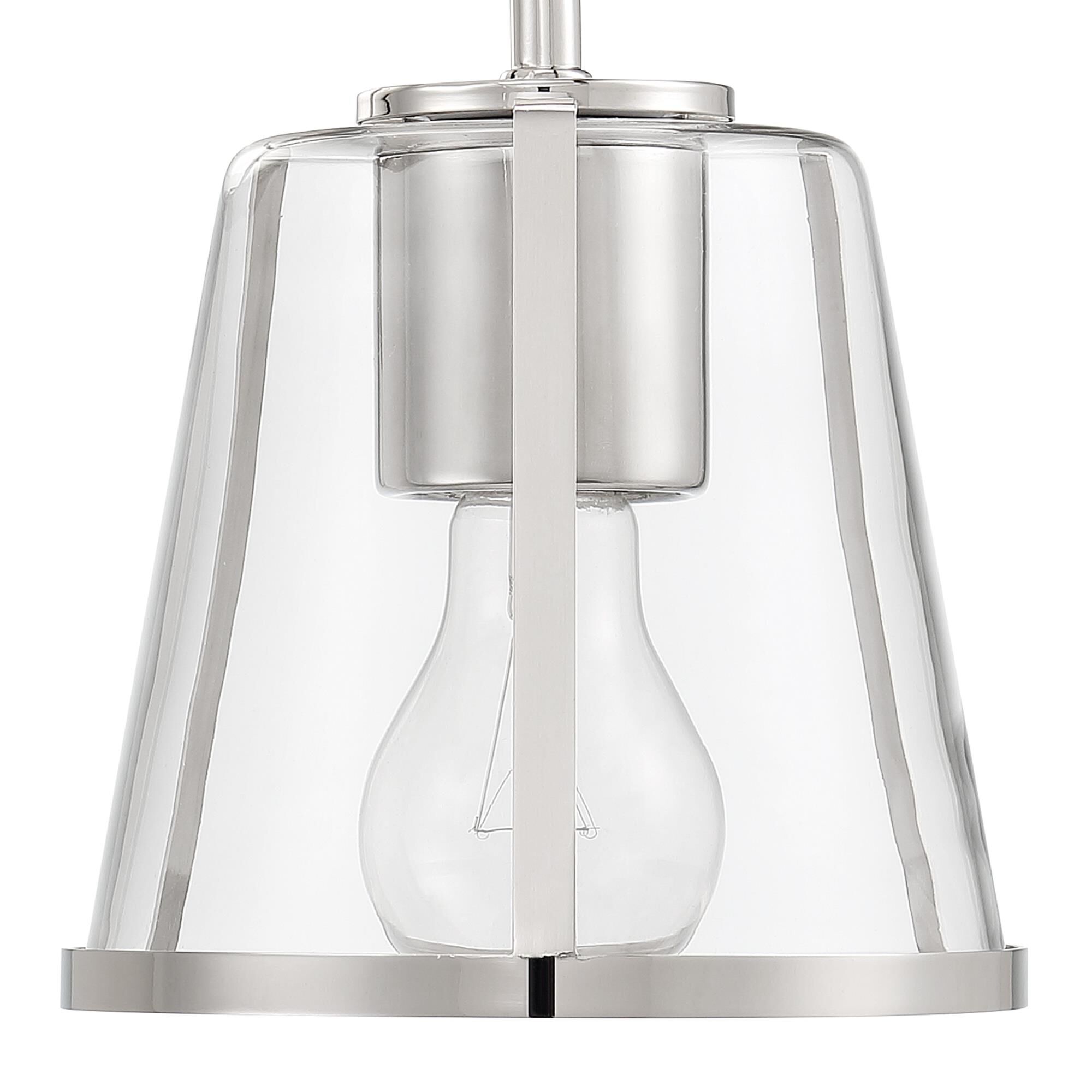 Shown in Polished Nickel finish and Clear glass and Clear Glass shade