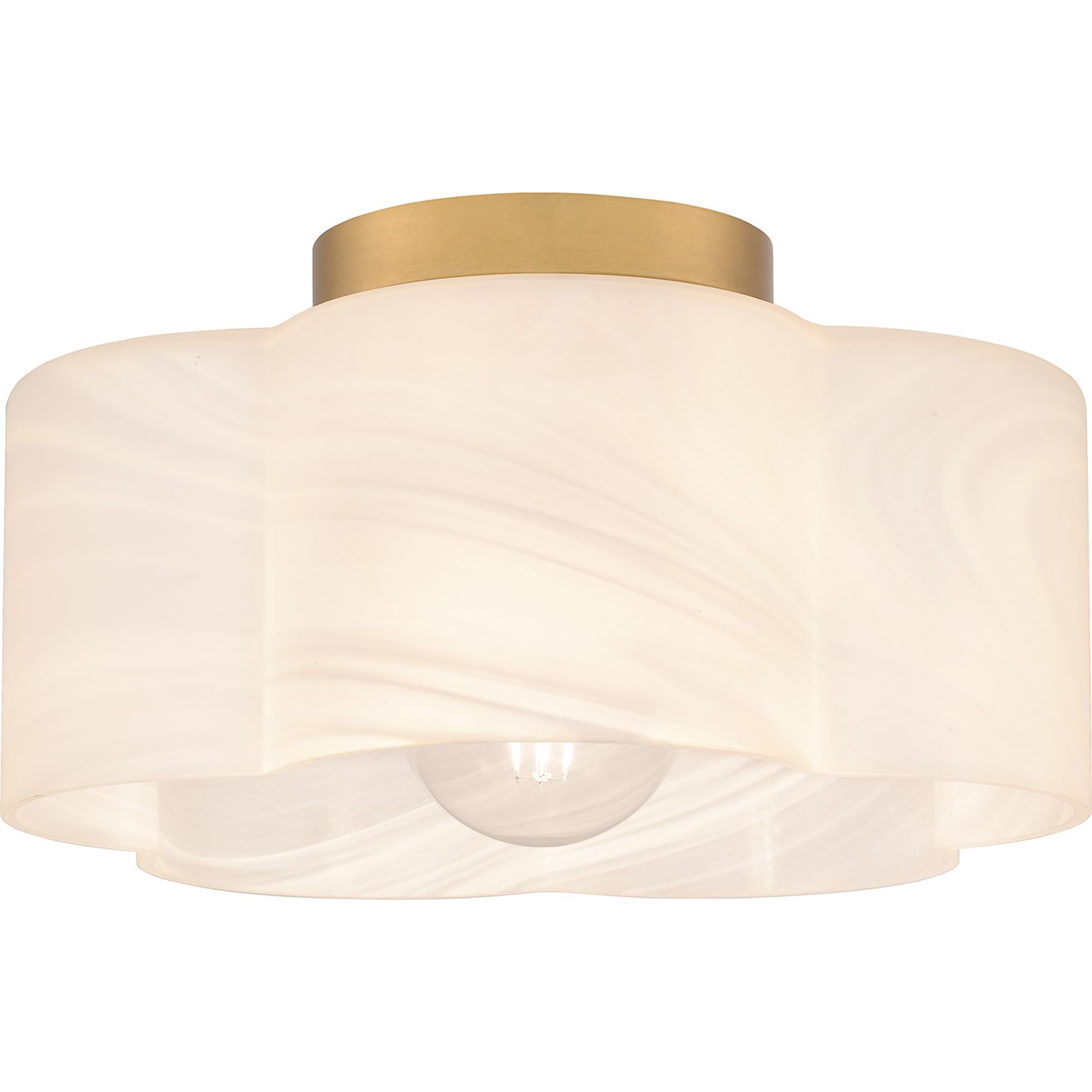 Shown in Brushed Weathered Brass finish and Alabaster Glass shade