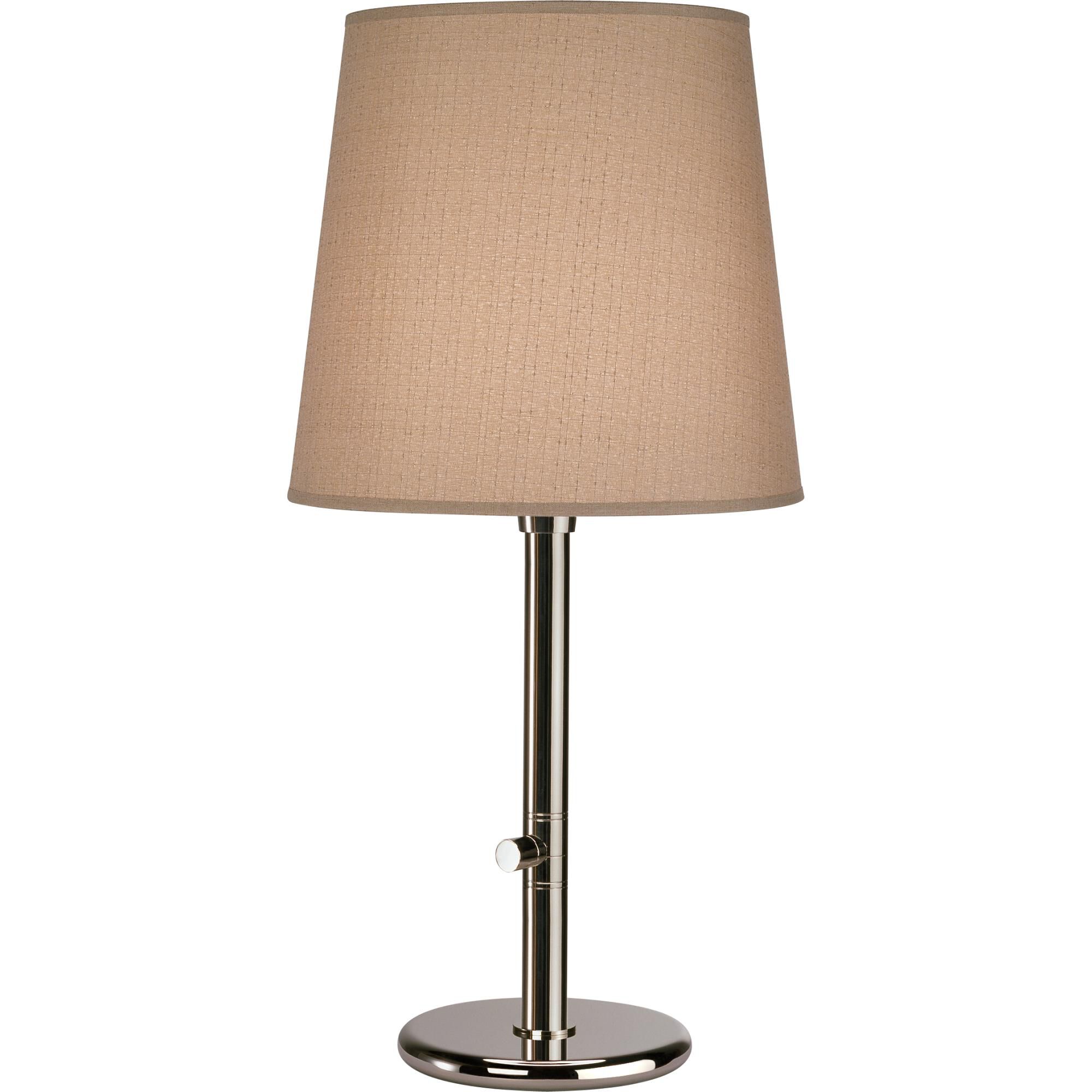 Shown in Polished Nickel finish and Taupe Claiborne Fabric shade