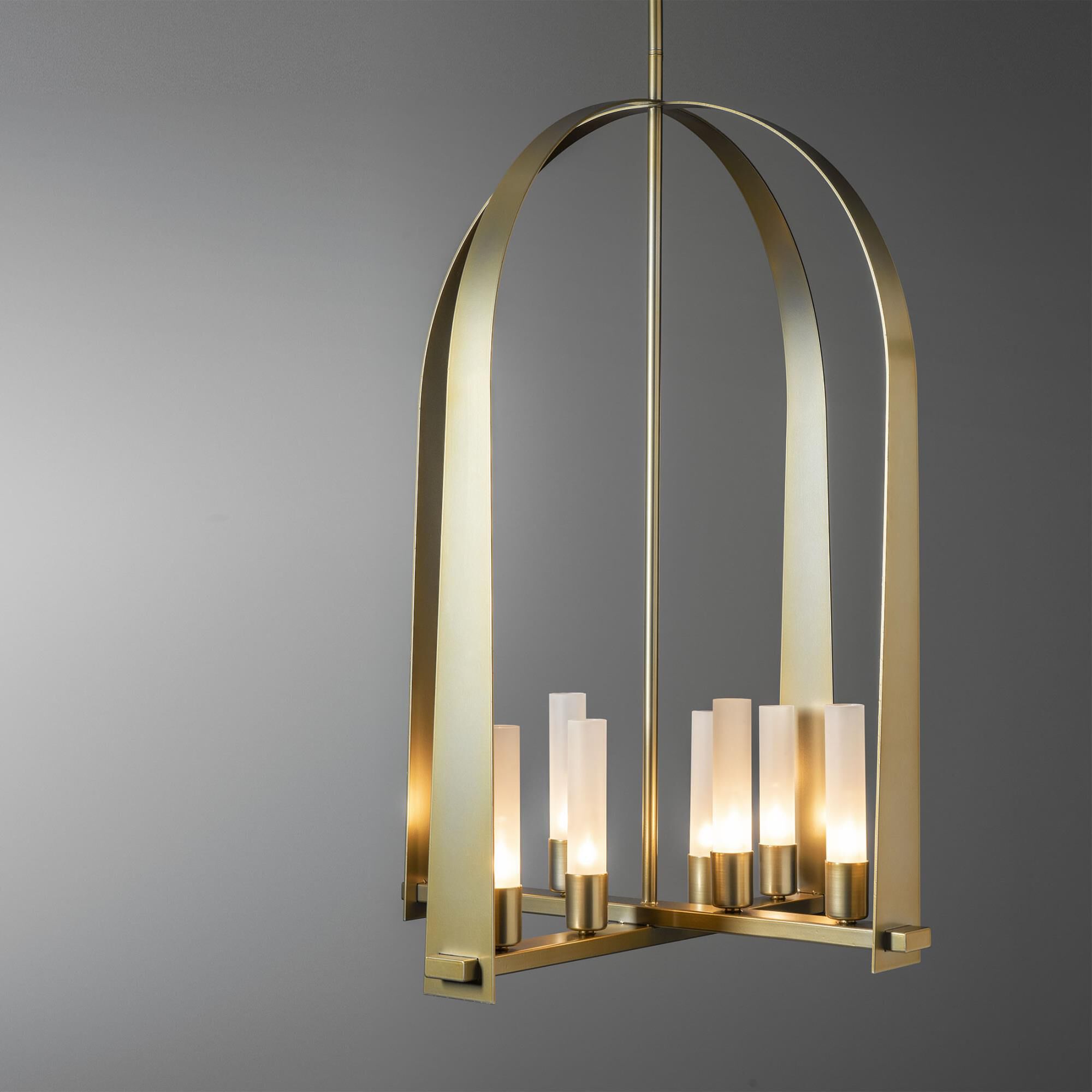 Shown in Modern Brass finish and Frosted glass and Frosted Glass shade