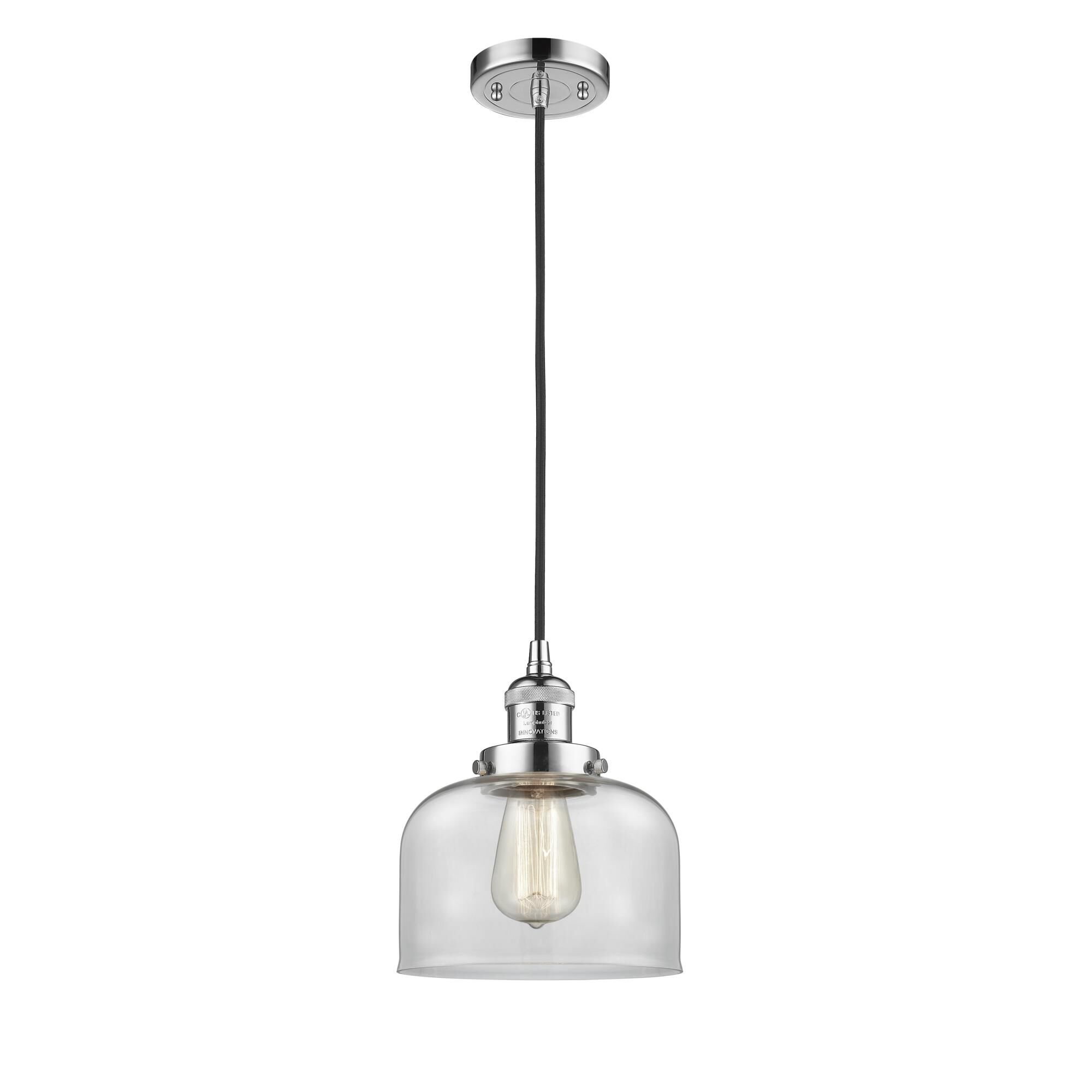 Shown in Polished Chrome finish and Clear Large Bell glass and Cord accent