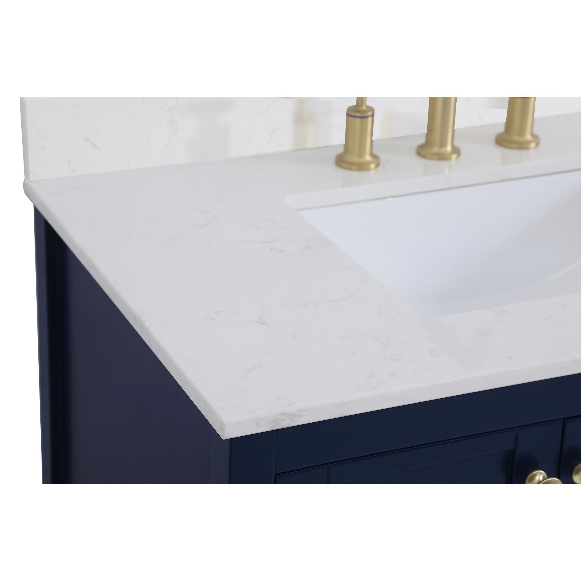 Shown in Blue And Gold With Calacatta Quartz finish