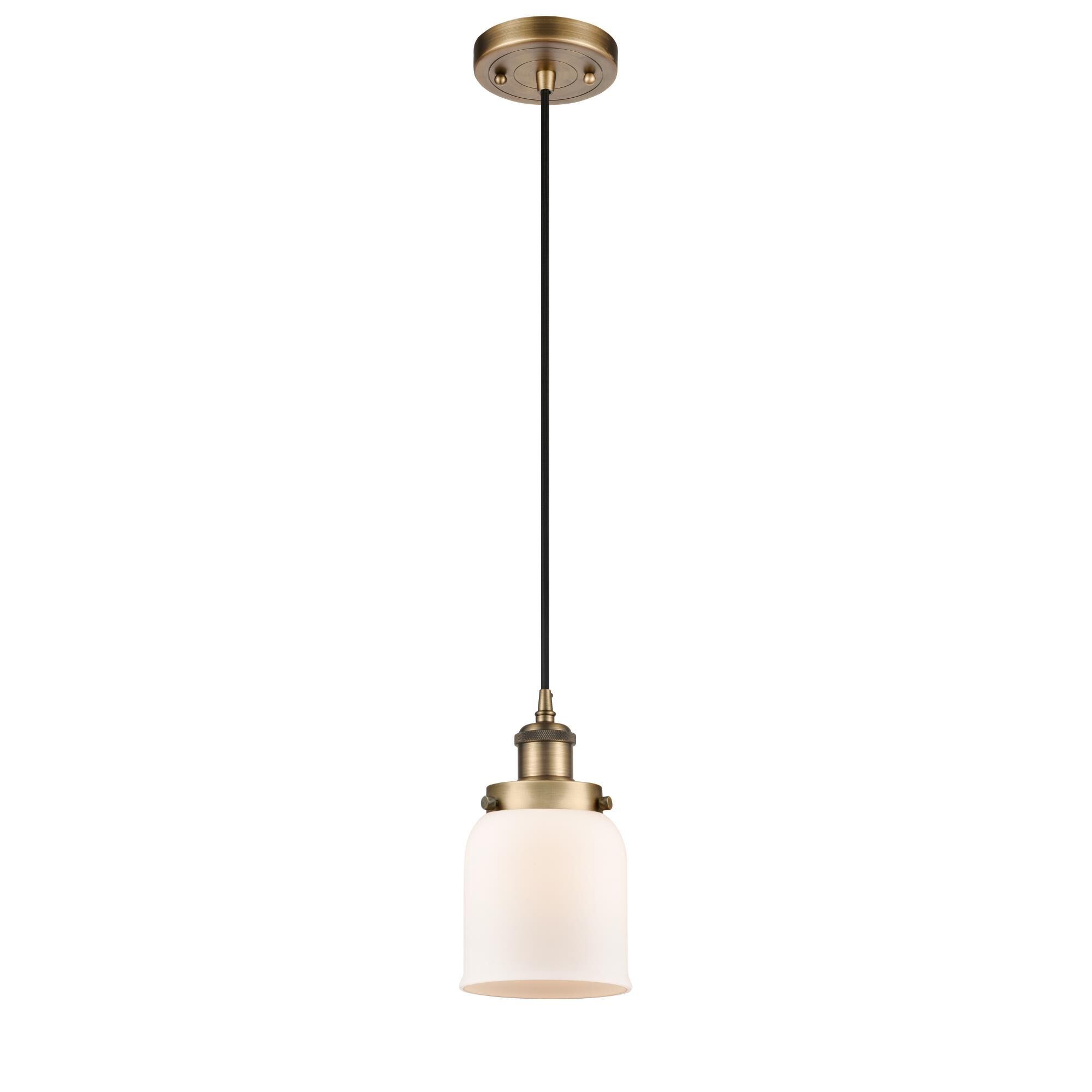 Shown in Brushed Brass finish and Matte White Cased Small Bell glass