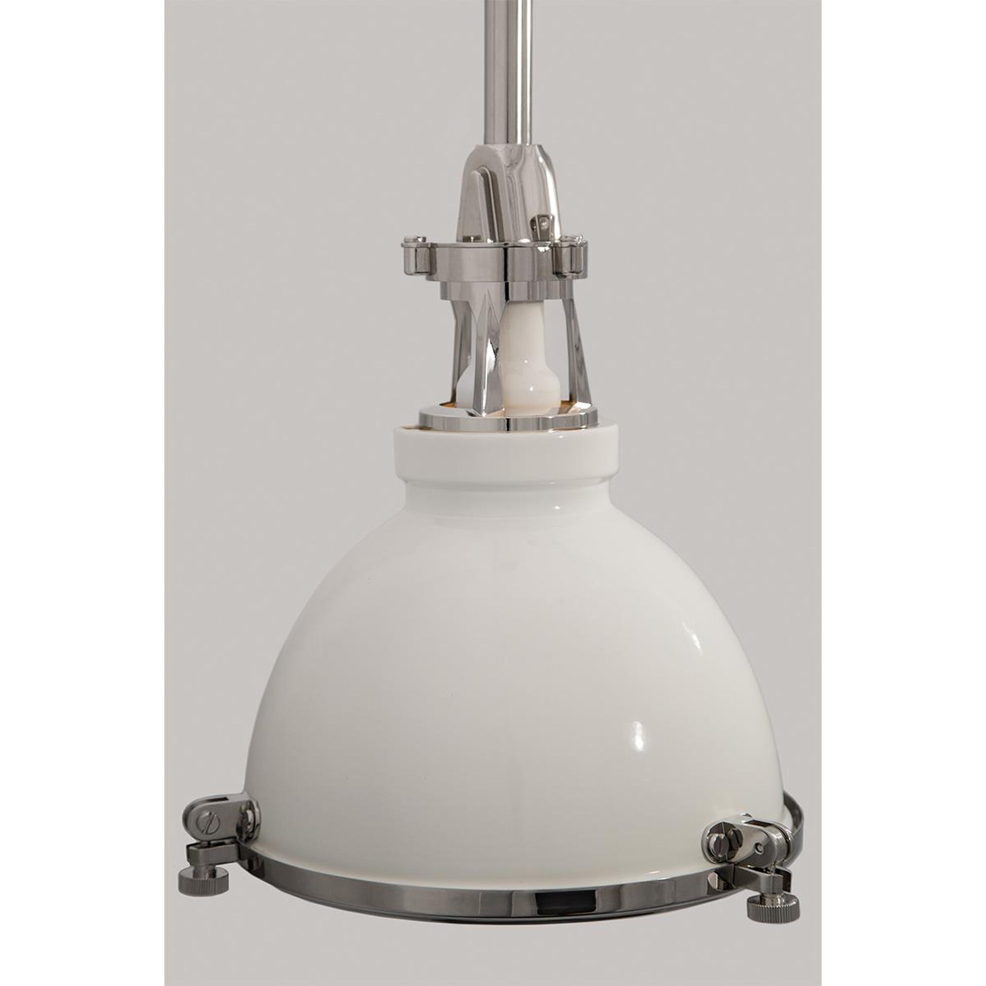 Shown in White Polished Nickel finish and White Polished Nickel shade