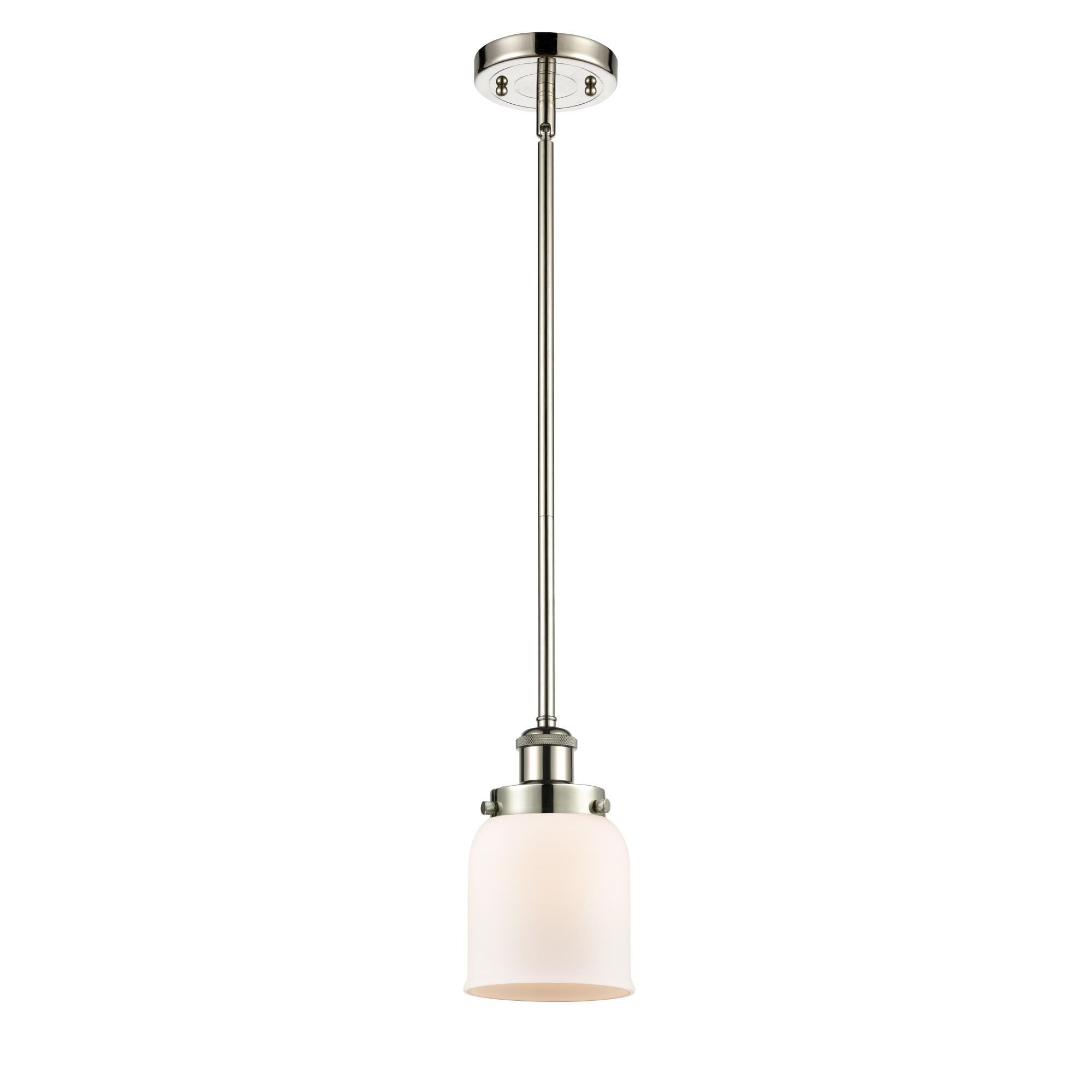 Shown in Polished Nickel finish and Matte White Cased Small Bell glass