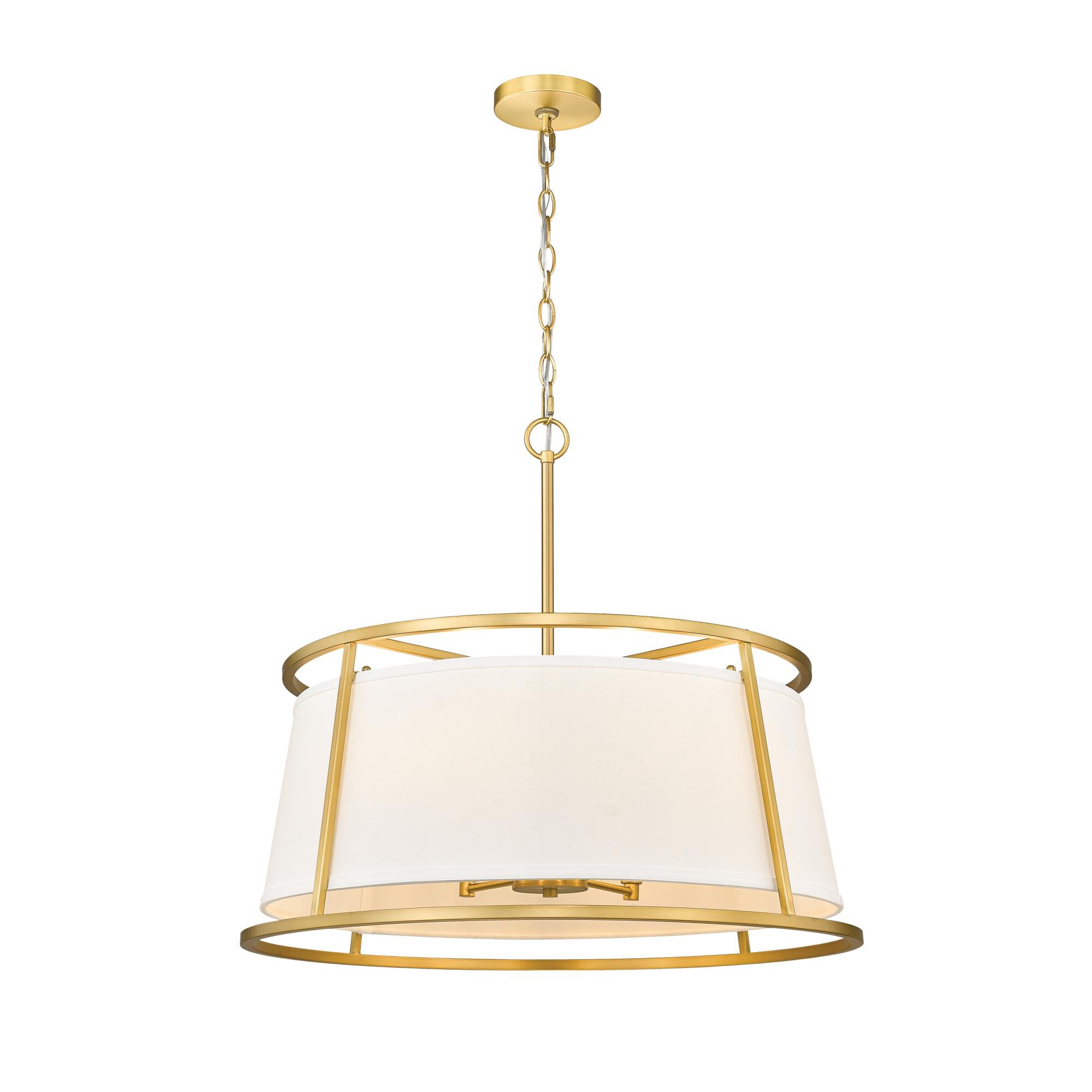 Shown in Rubbed Brass finish and White Fabric shade