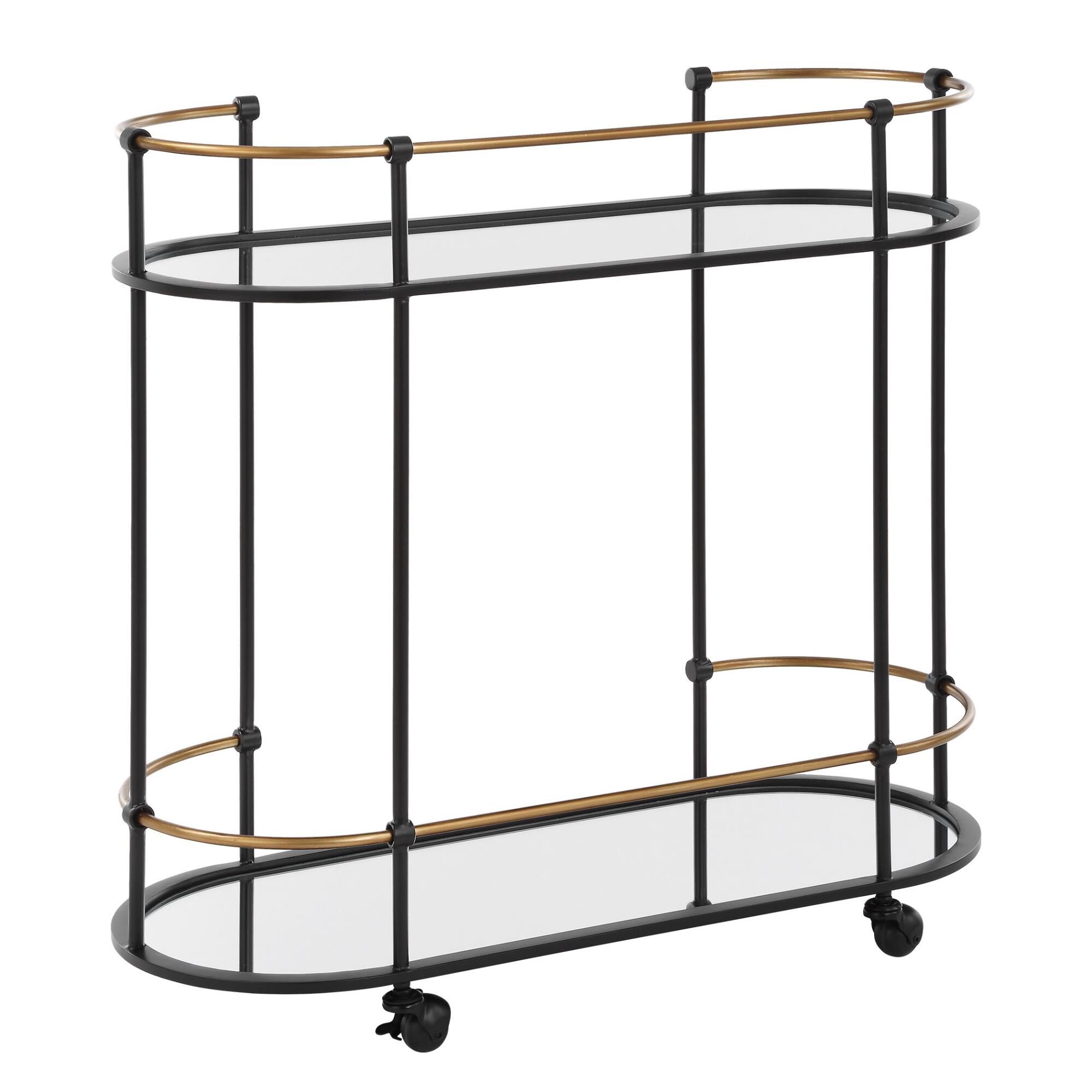 Shown in Highlighting A Clean Pill Shaped Design This Bar Cart Brags Of Satin Black Finished Iron Legs Accent finish