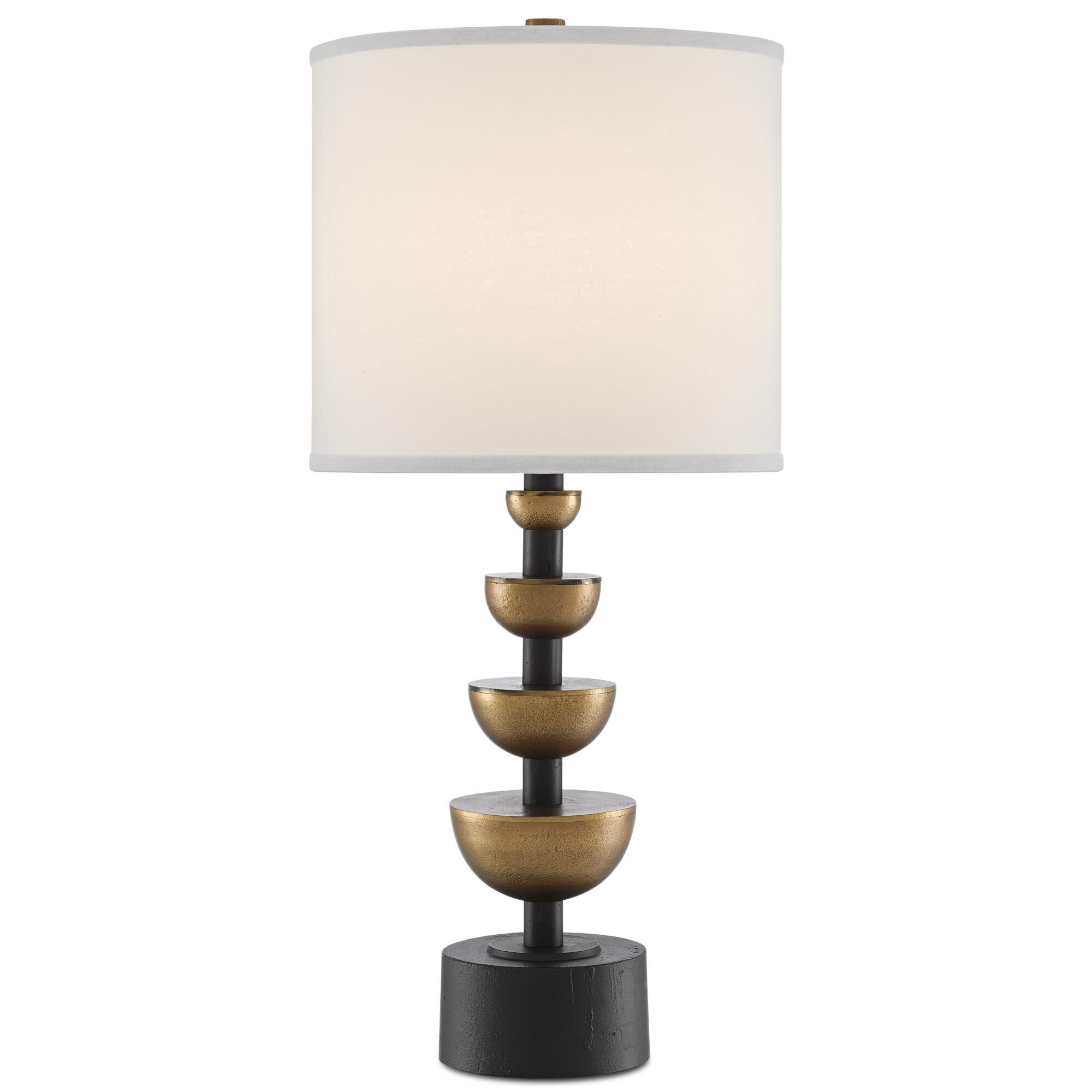 Shown in Antique Brass - Black finish and Off White Shantung shade