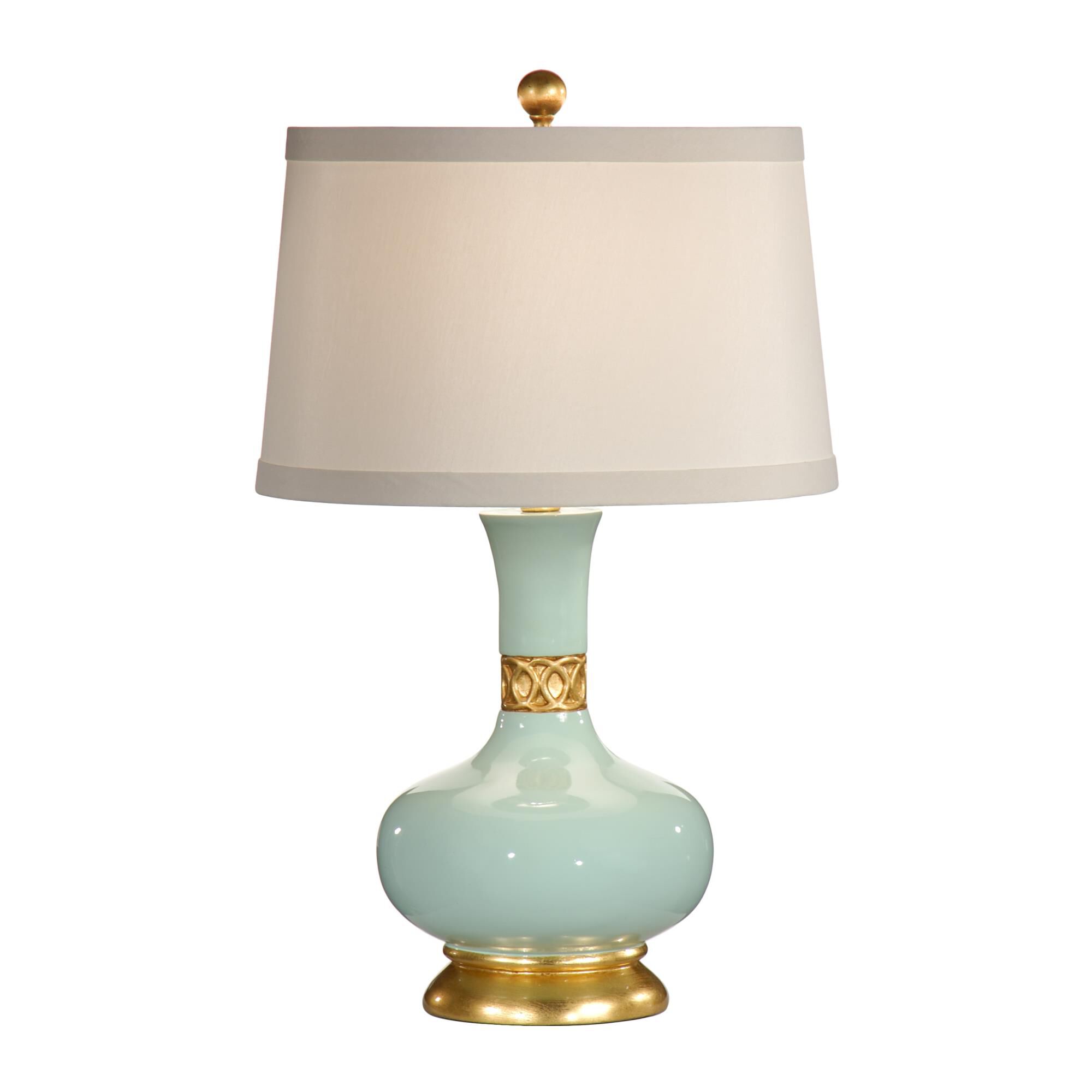 Shown in Green With Gold Leaf Accents finish and Silk shade