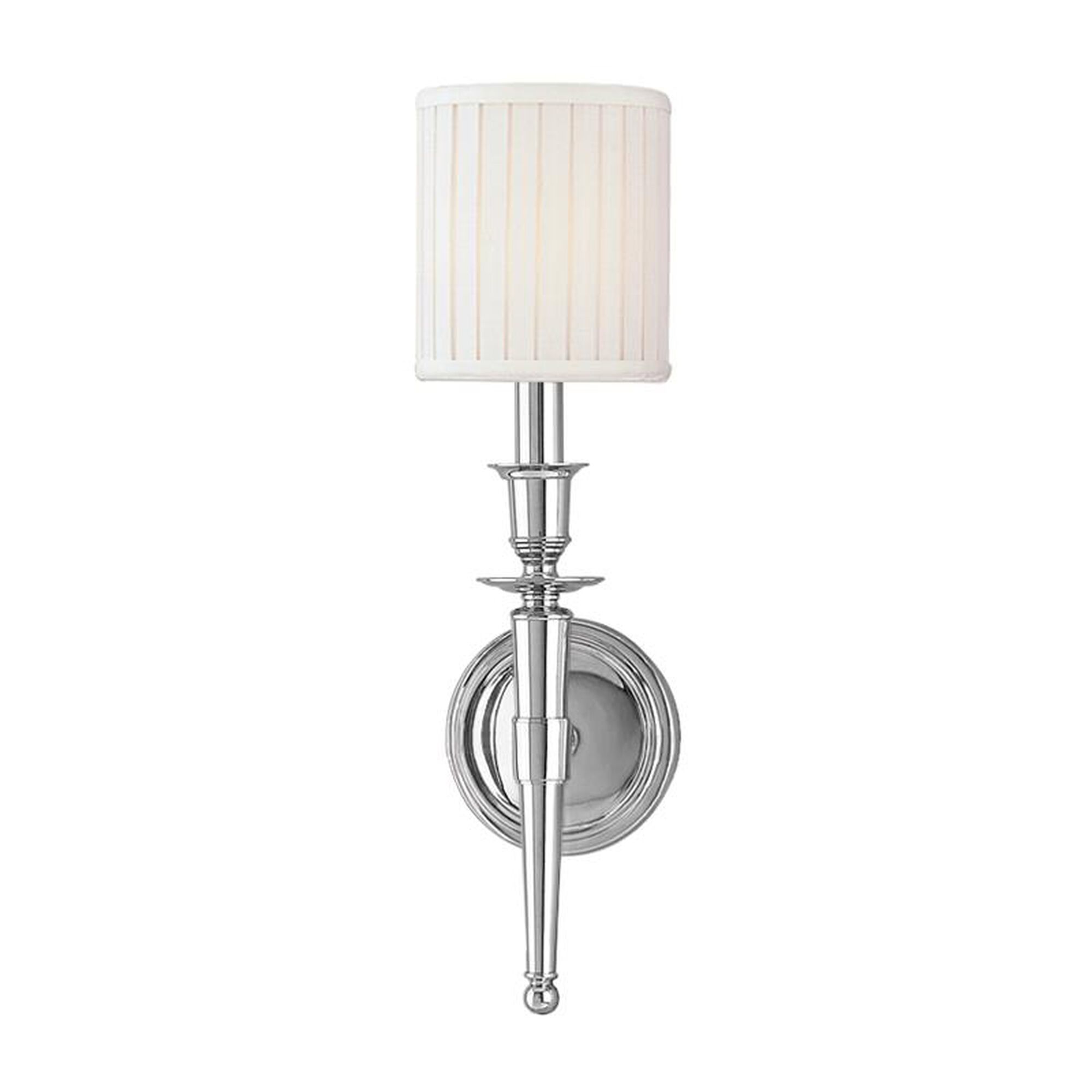 Shown in Polished Nickel finish and Off White Faux Silk shade