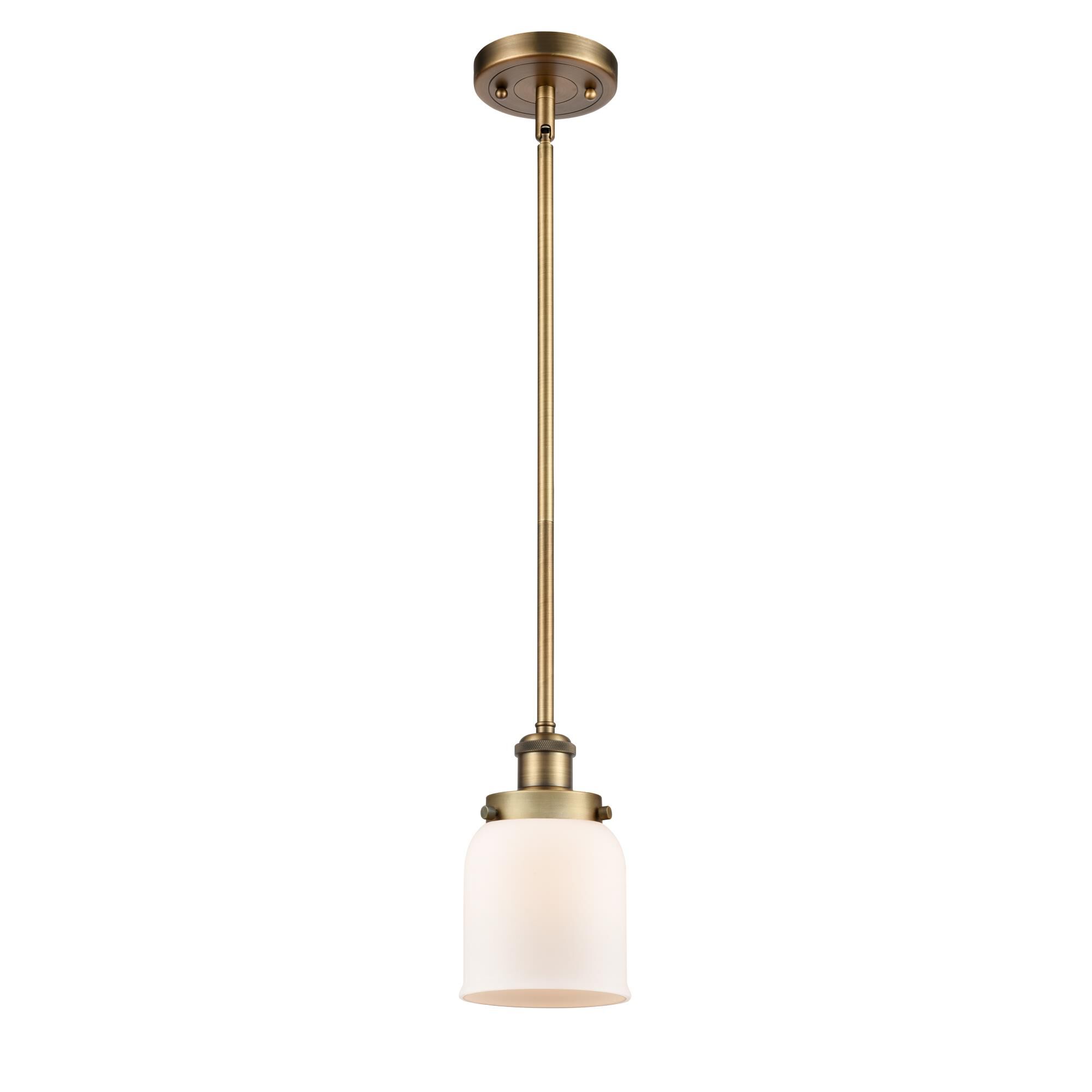 Shown in Brushed Brass finish and Matte White Cased Small Bell glass