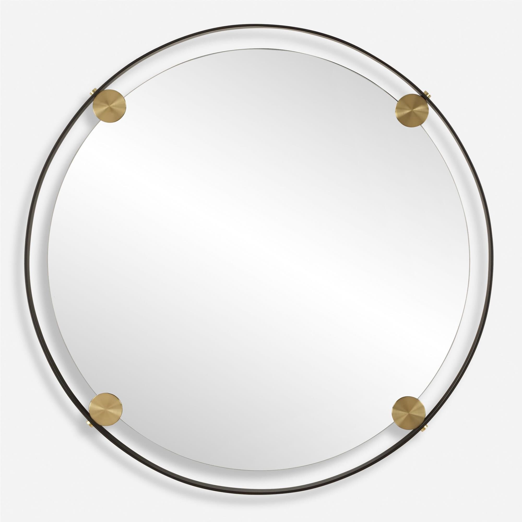 Shown in This Round Mirror Features A Hefty Dark Bronze Iron Frame That Exudes Contemporary Charm, While Plat finish