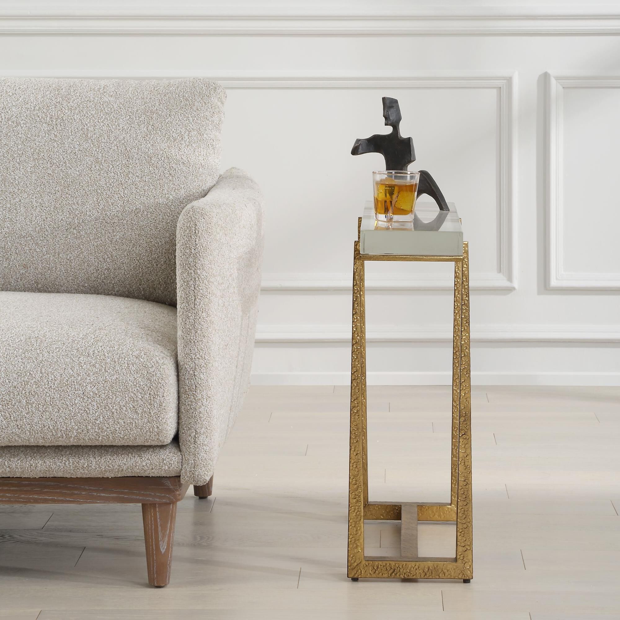 Shown in This Elegant Accent Table Adds A Touch Of Luxury To Any Room. The Textured Antique Gold Finish Iron  finish