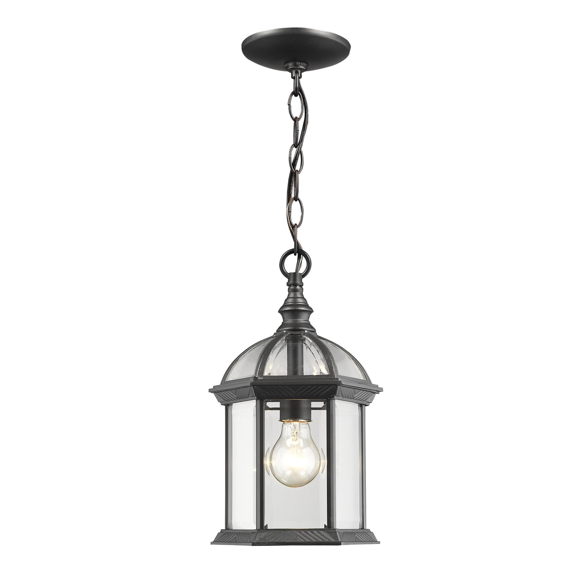 Shown in Black finish and Glass shade