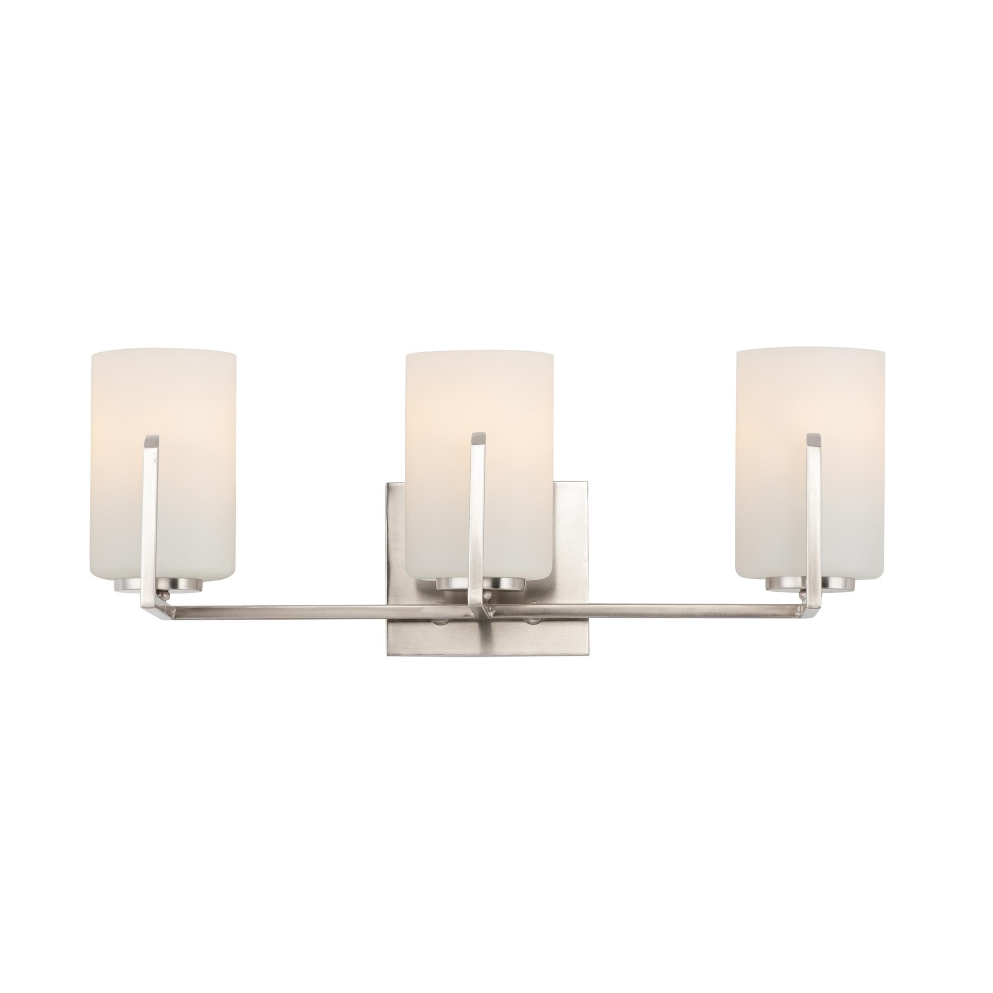 Shown in Satin Nickel finish and Satin White glass and Glass shade