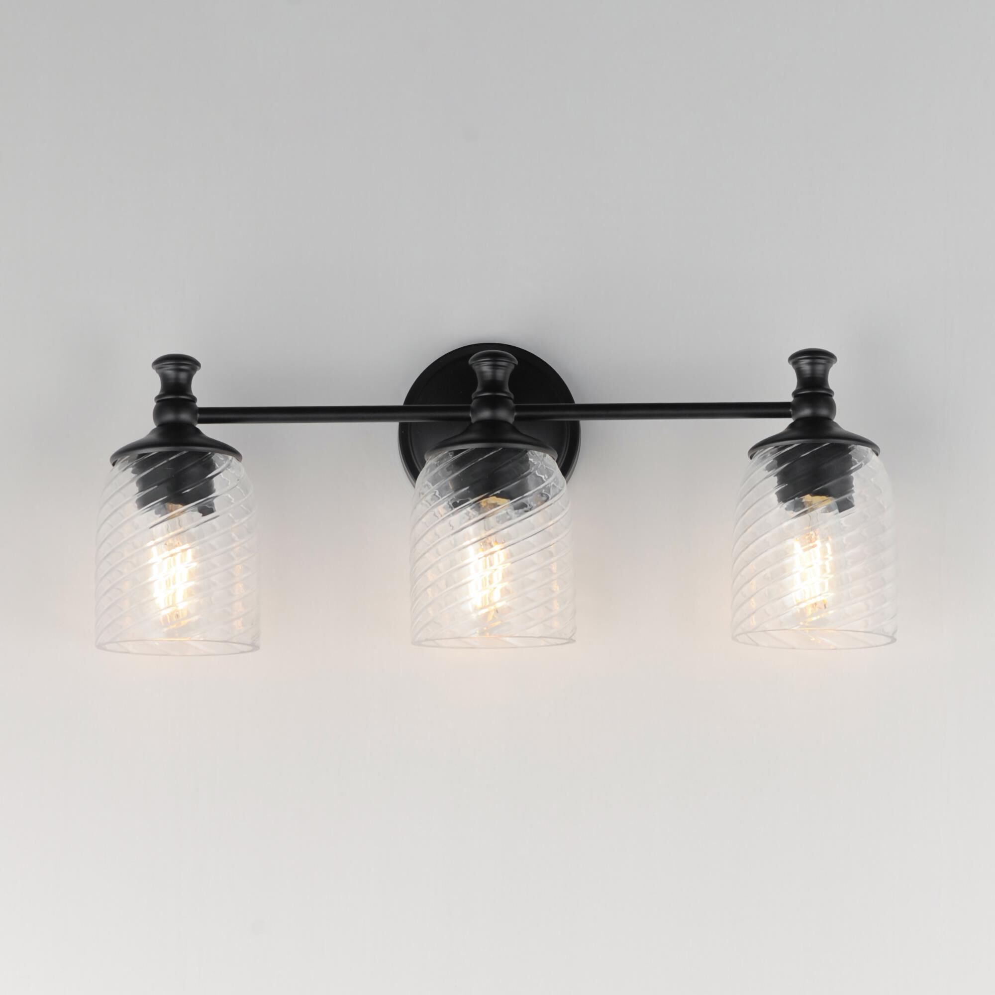 Shown in Black finish and Clear Ribbed glass and Glass shade