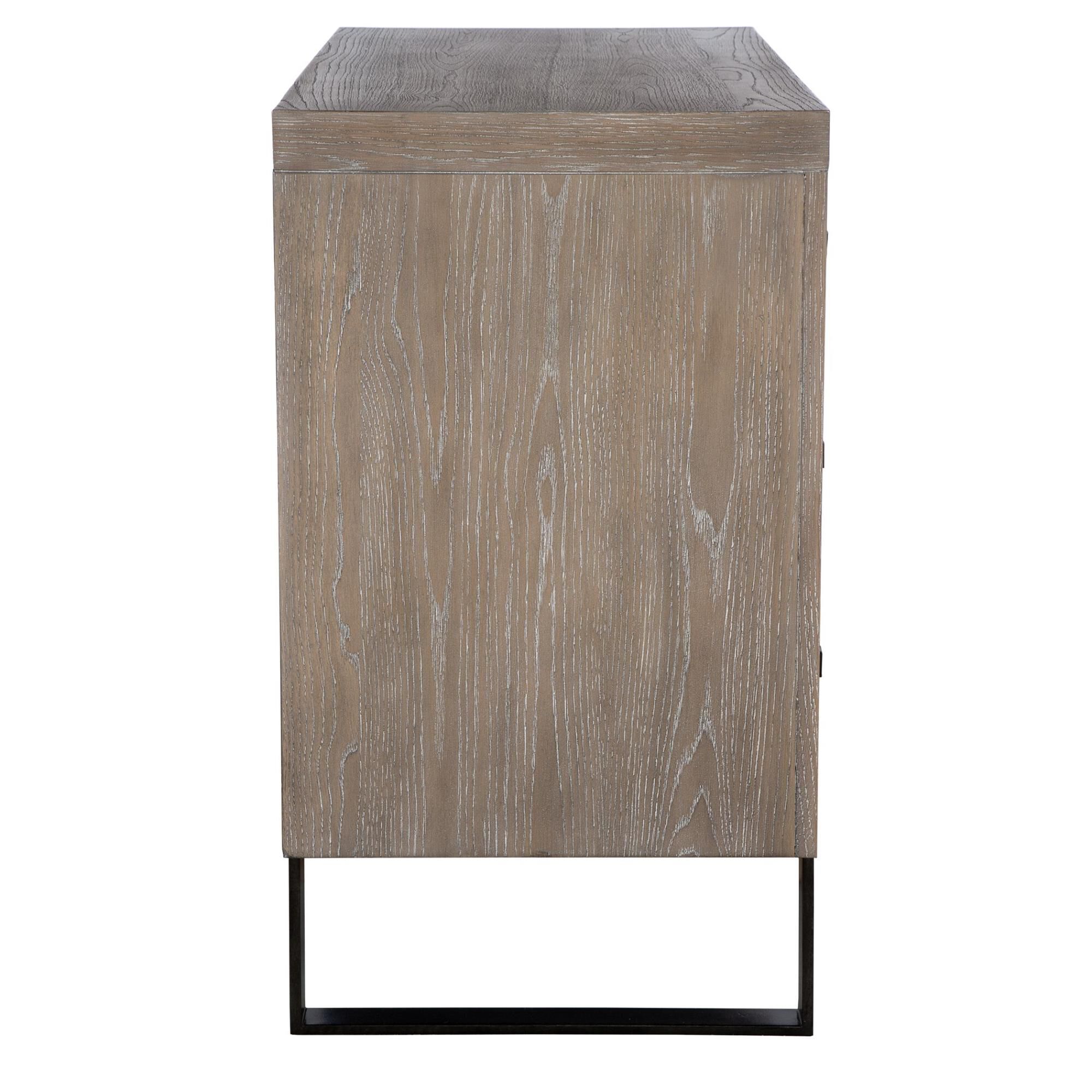 Shown in Contemporary In Style, This Light Oak Veneer Chest Features Dark Bronze Iron Legs That Embed Into Th finish