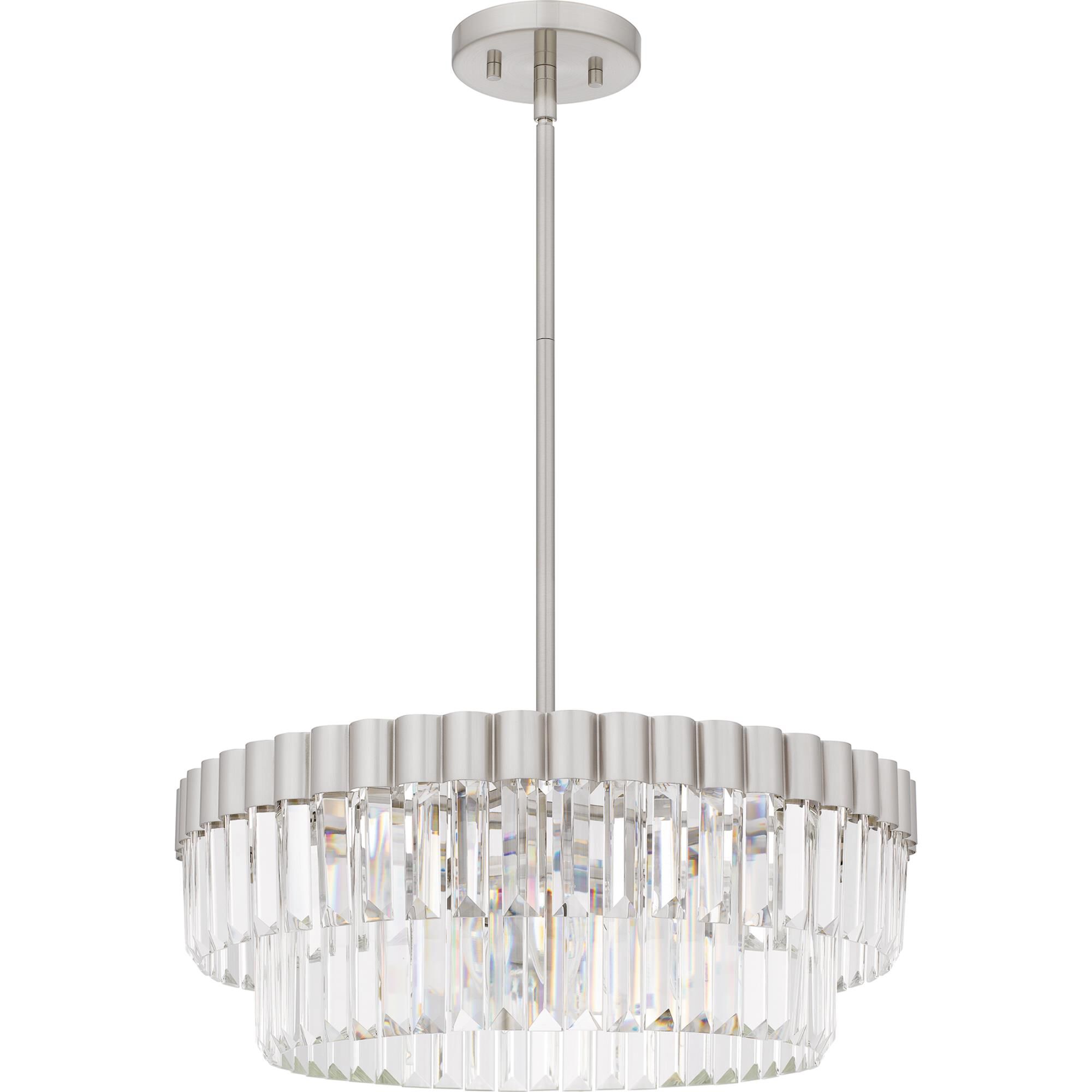 Shown in Brushed Nickel finish and Clear Crystal Glass , Clear Crystal Glass Drop shade